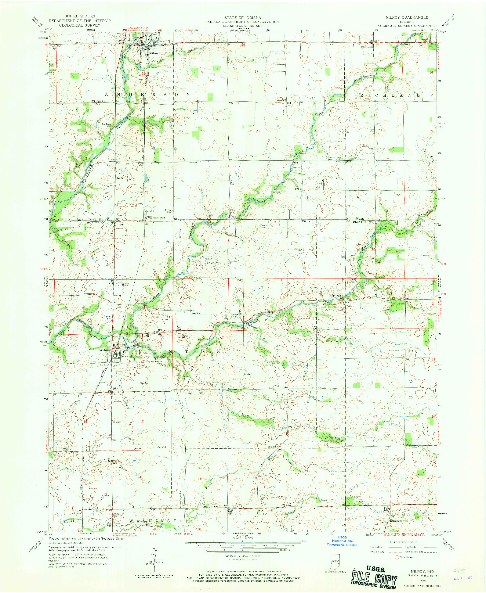 USGS 1:24000-SCALE QUADRANGLE FOR MILROY, IN 1959