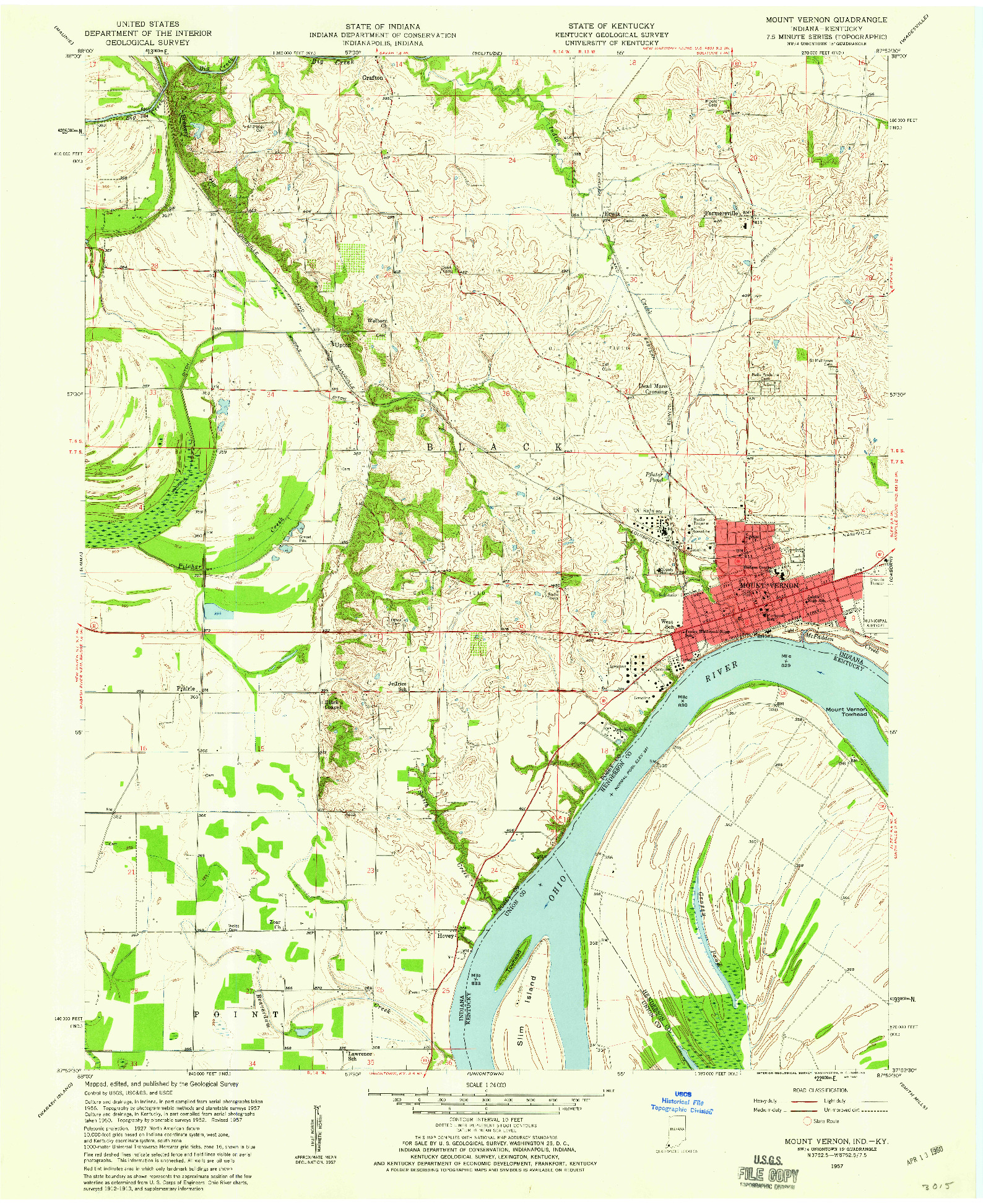 USGS 1:24000-SCALE QUADRANGLE FOR MOUNT VERNON, IN 1957