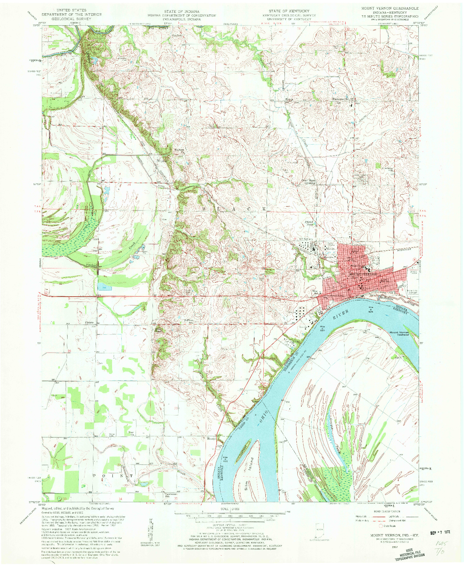 USGS 1:24000-SCALE QUADRANGLE FOR MOUNT VERNON, IN 1957