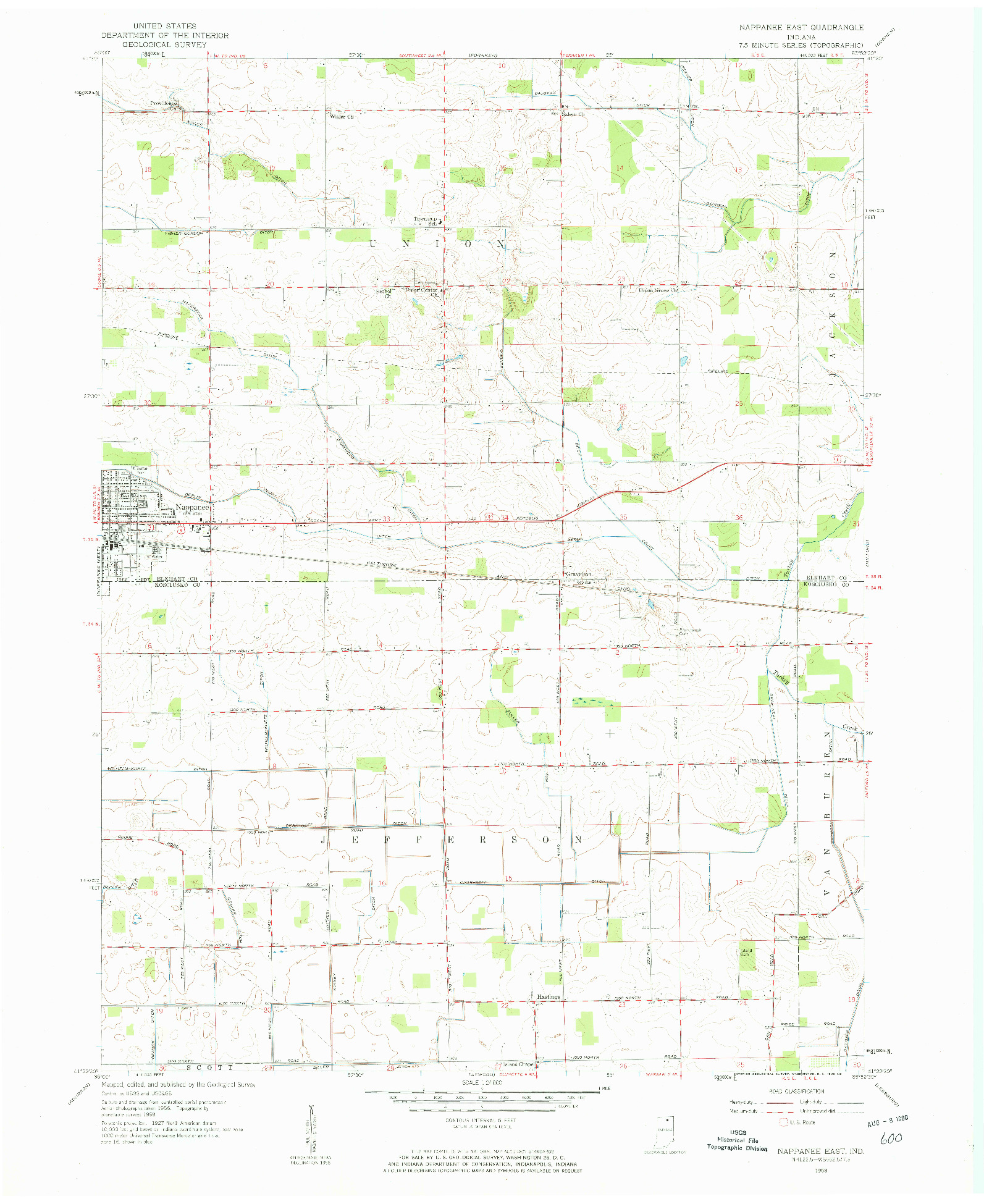 USGS 1:24000-SCALE QUADRANGLE FOR NAPPANEE EAST, IN 1958