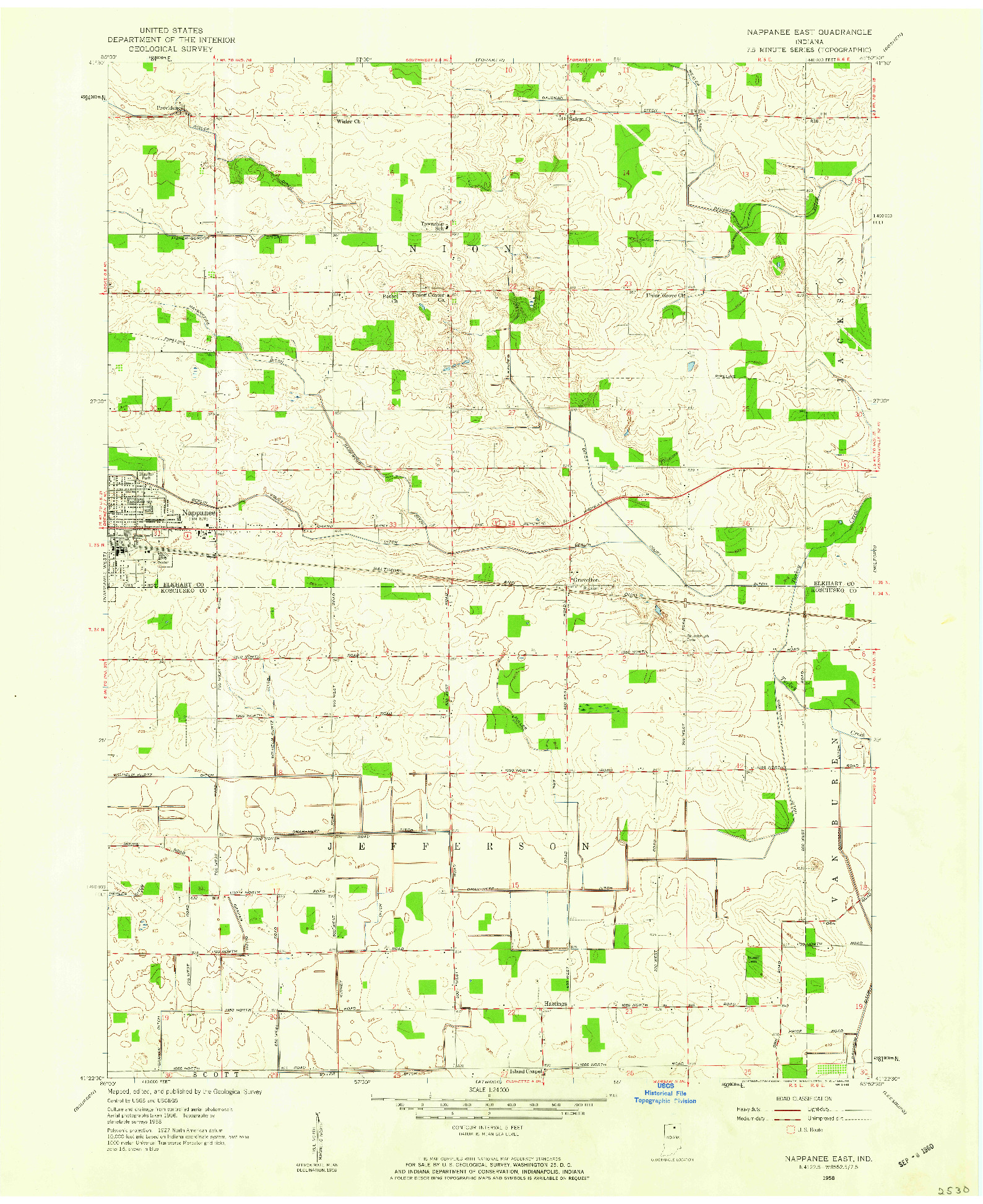 USGS 1:24000-SCALE QUADRANGLE FOR NAPPANEE EAST, IN 1958