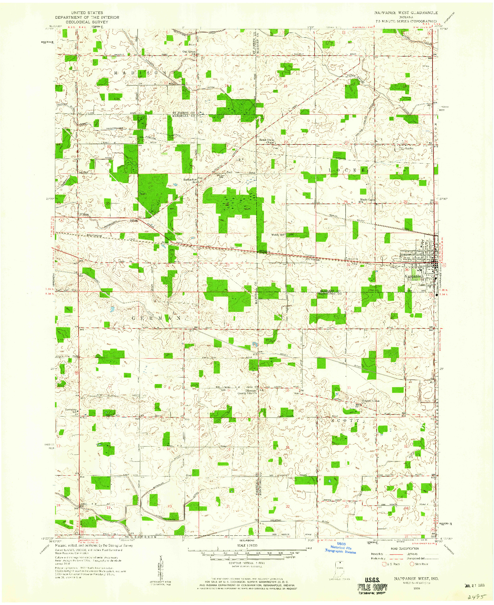 USGS 1:24000-SCALE QUADRANGLE FOR NAPPANEE WEST, IN 1958