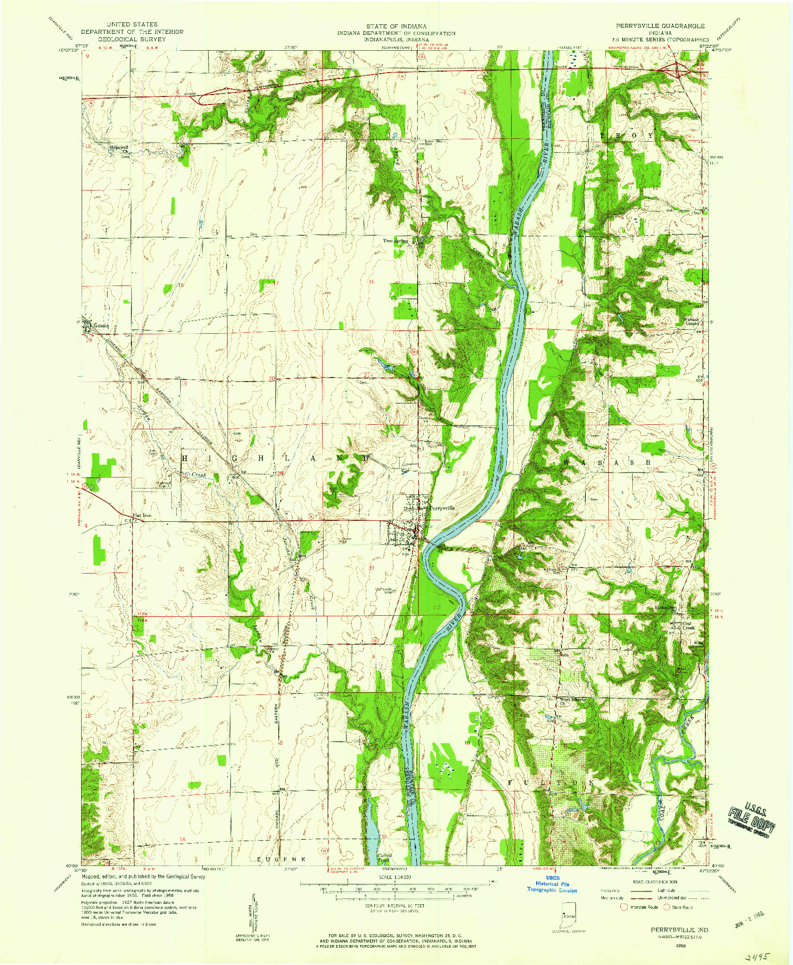 USGS 1:24000-SCALE QUADRANGLE FOR PERRYSVILLE, IN 1958