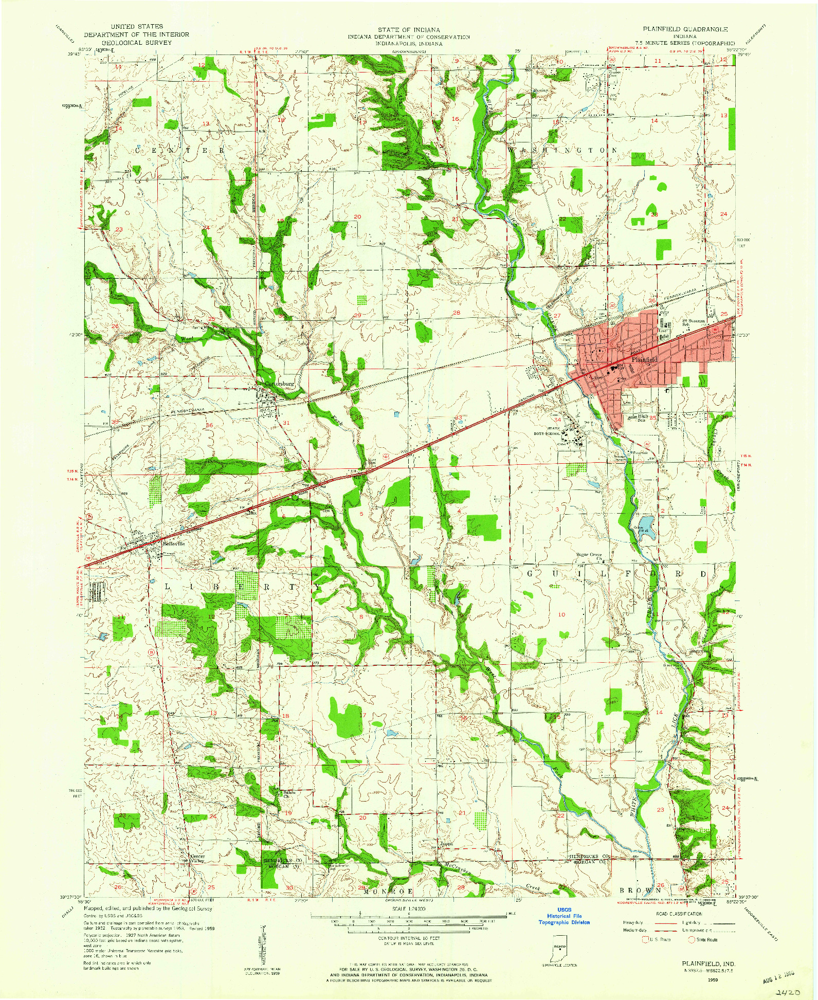 USGS 1:24000-SCALE QUADRANGLE FOR PLAINFIELD, IN 1959