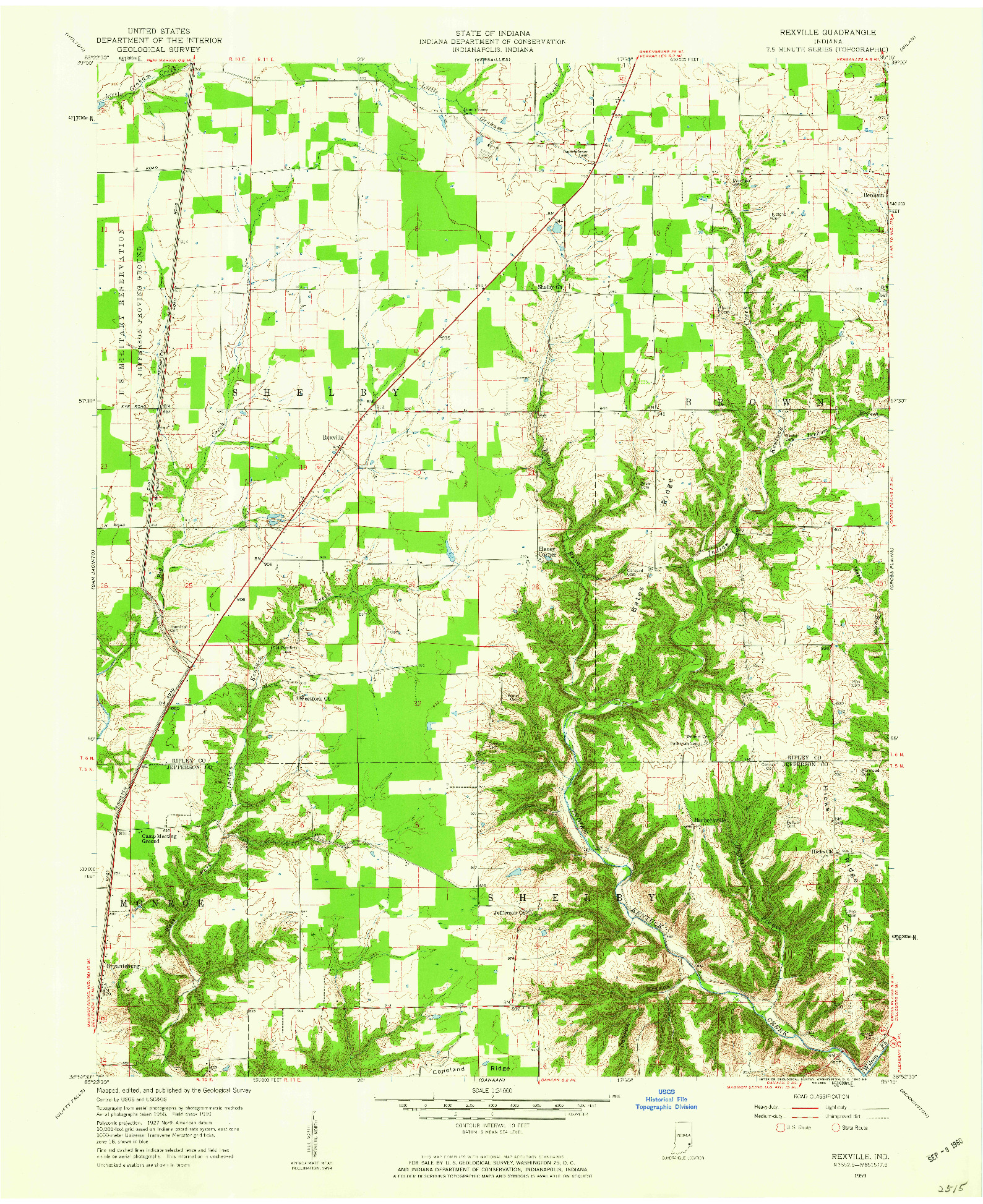 USGS 1:24000-SCALE QUADRANGLE FOR REXVILLE, IN 1959