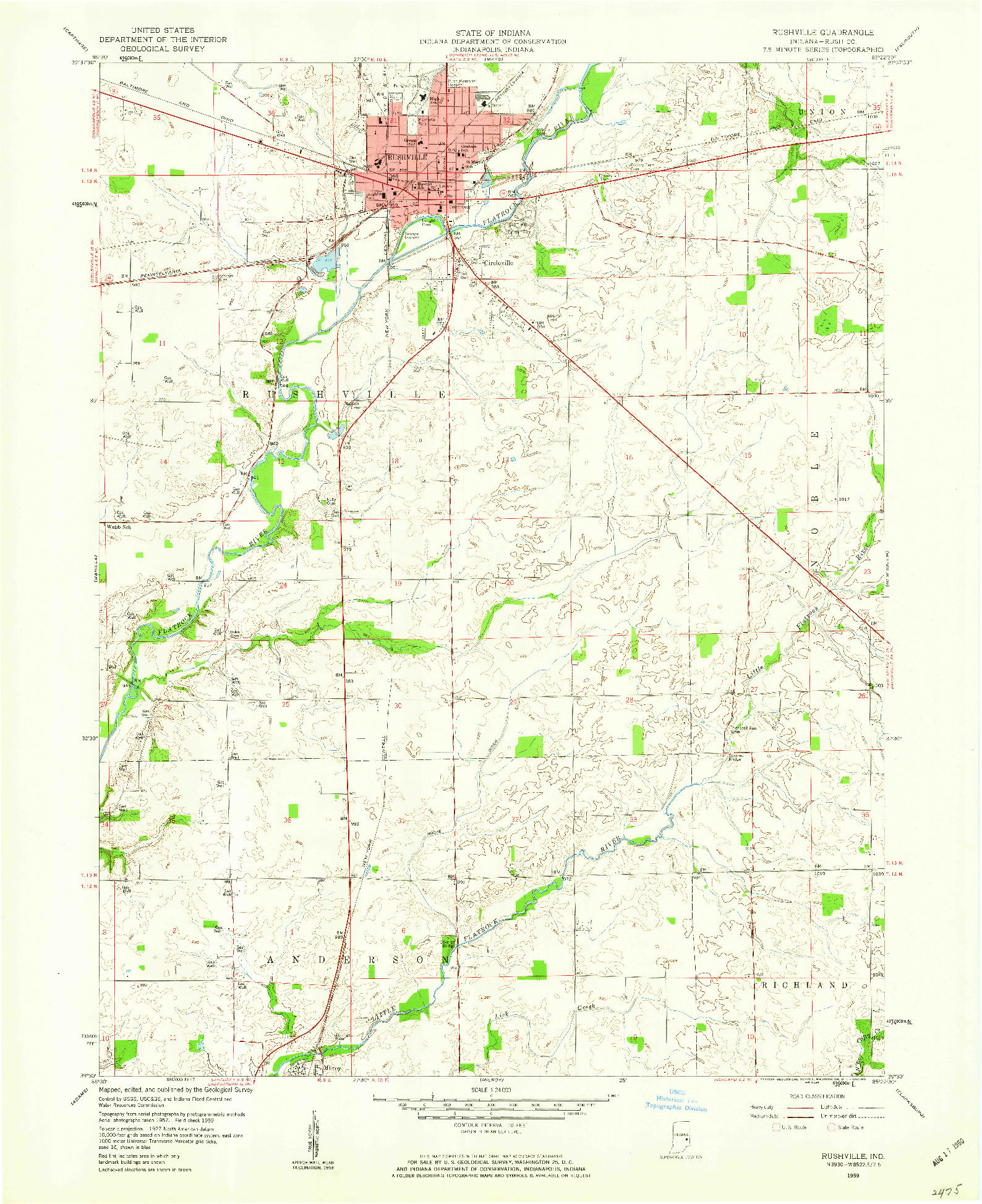 USGS 1:24000-SCALE QUADRANGLE FOR RUSHVILLE, IN 1959