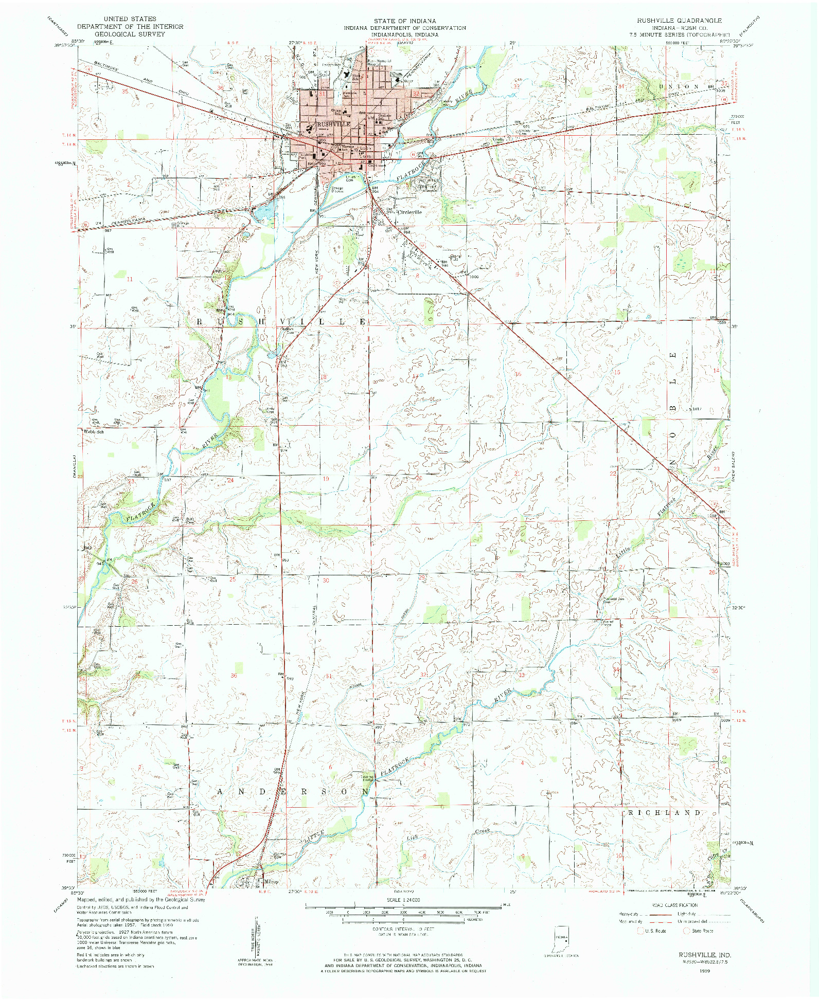 USGS 1:24000-SCALE QUADRANGLE FOR RUSHVILLE, IN 1959