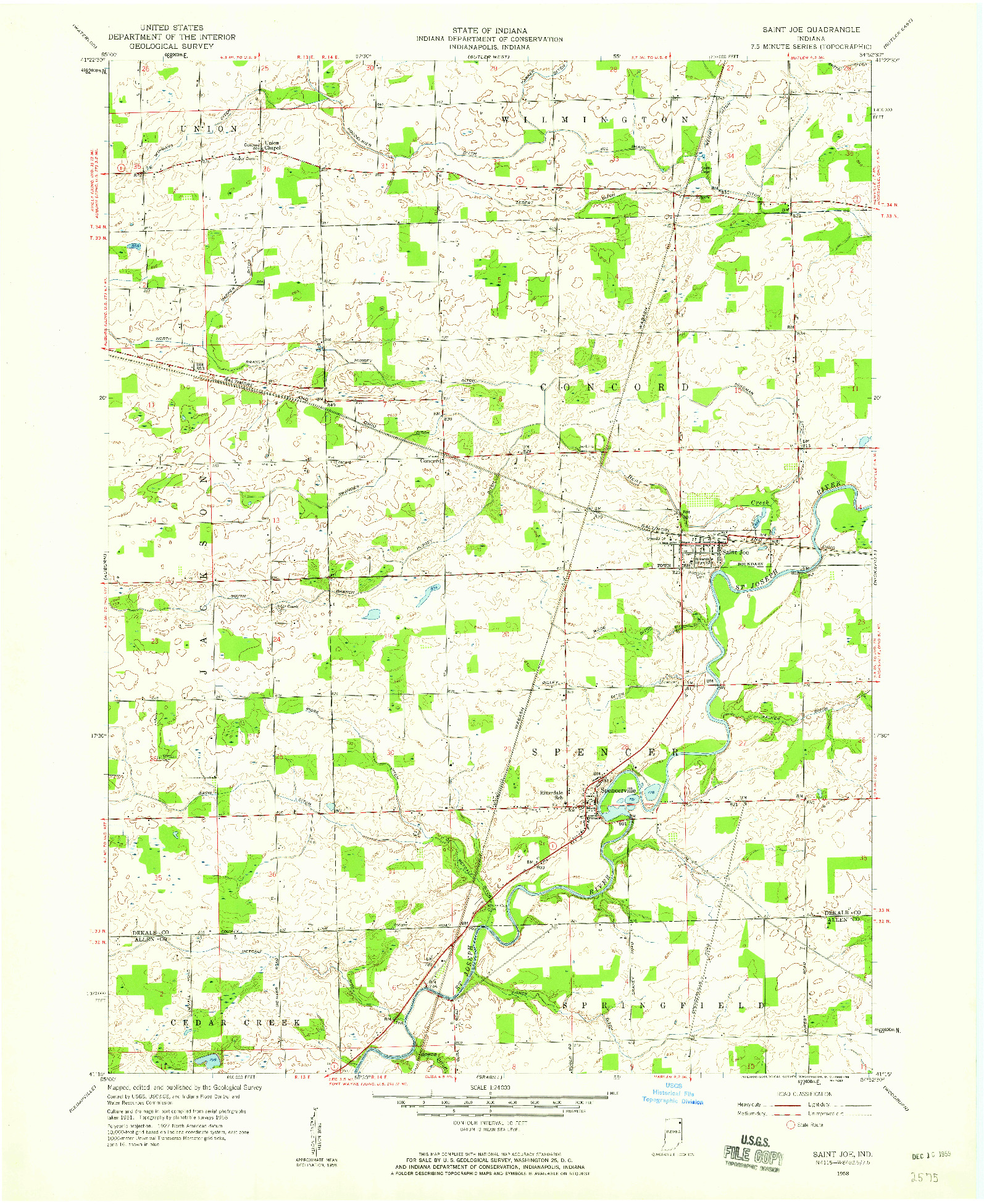 USGS 1:24000-SCALE QUADRANGLE FOR SAINT JOE, IN 1958