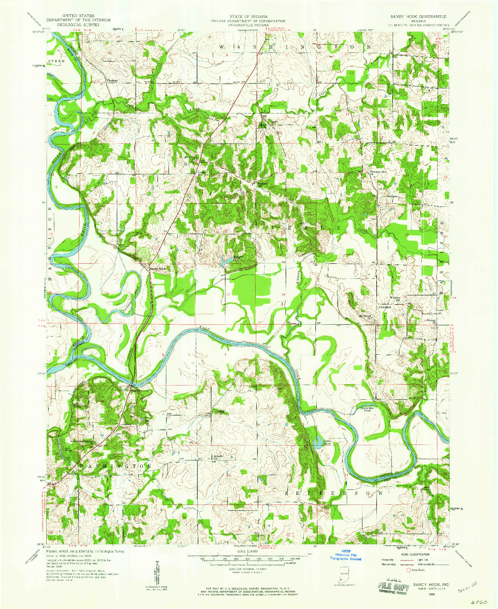 USGS 1:24000-SCALE QUADRANGLE FOR SANDY HOOK, IN 1958