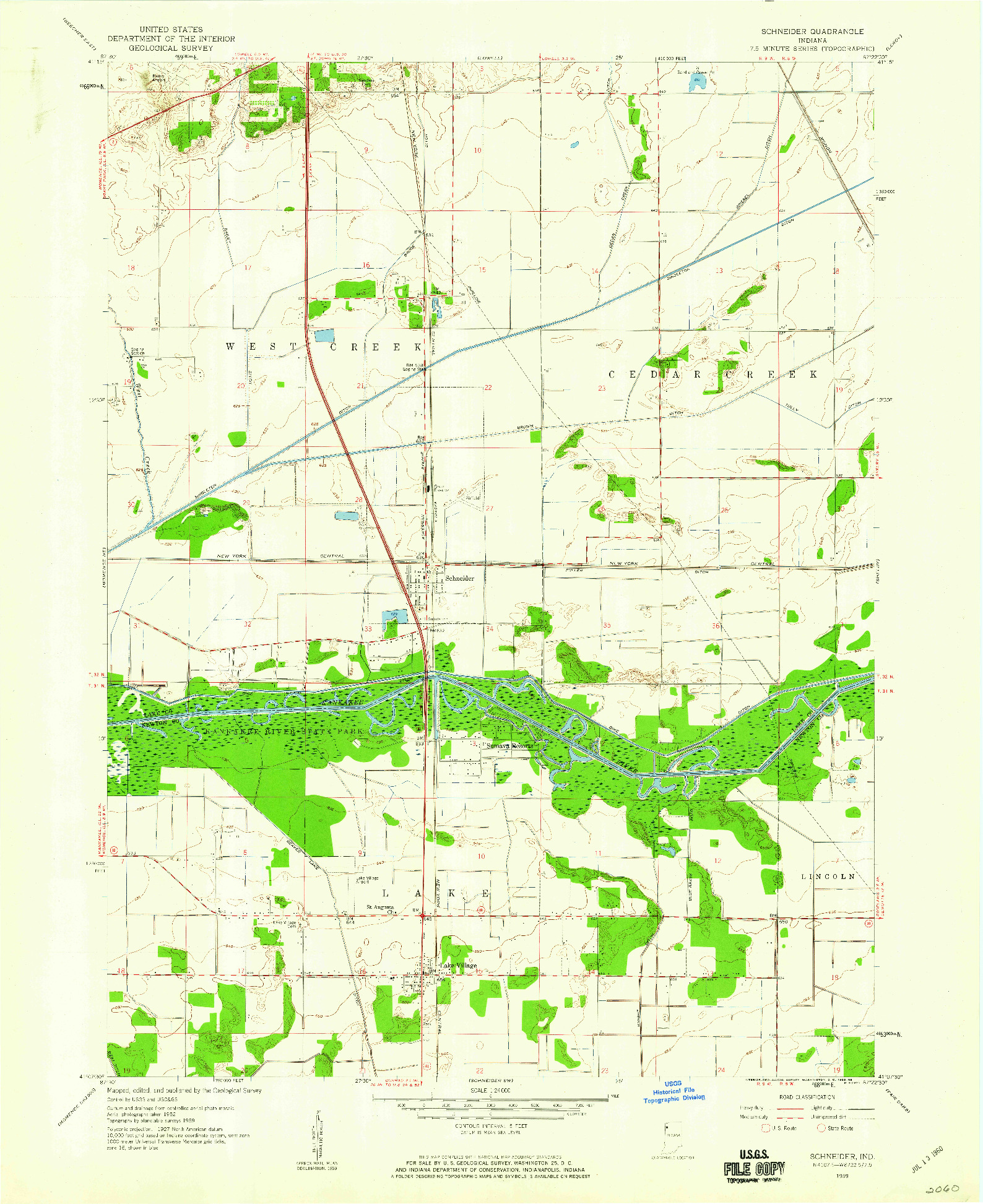 USGS 1:24000-SCALE QUADRANGLE FOR SCHNEIDER, IN 1959