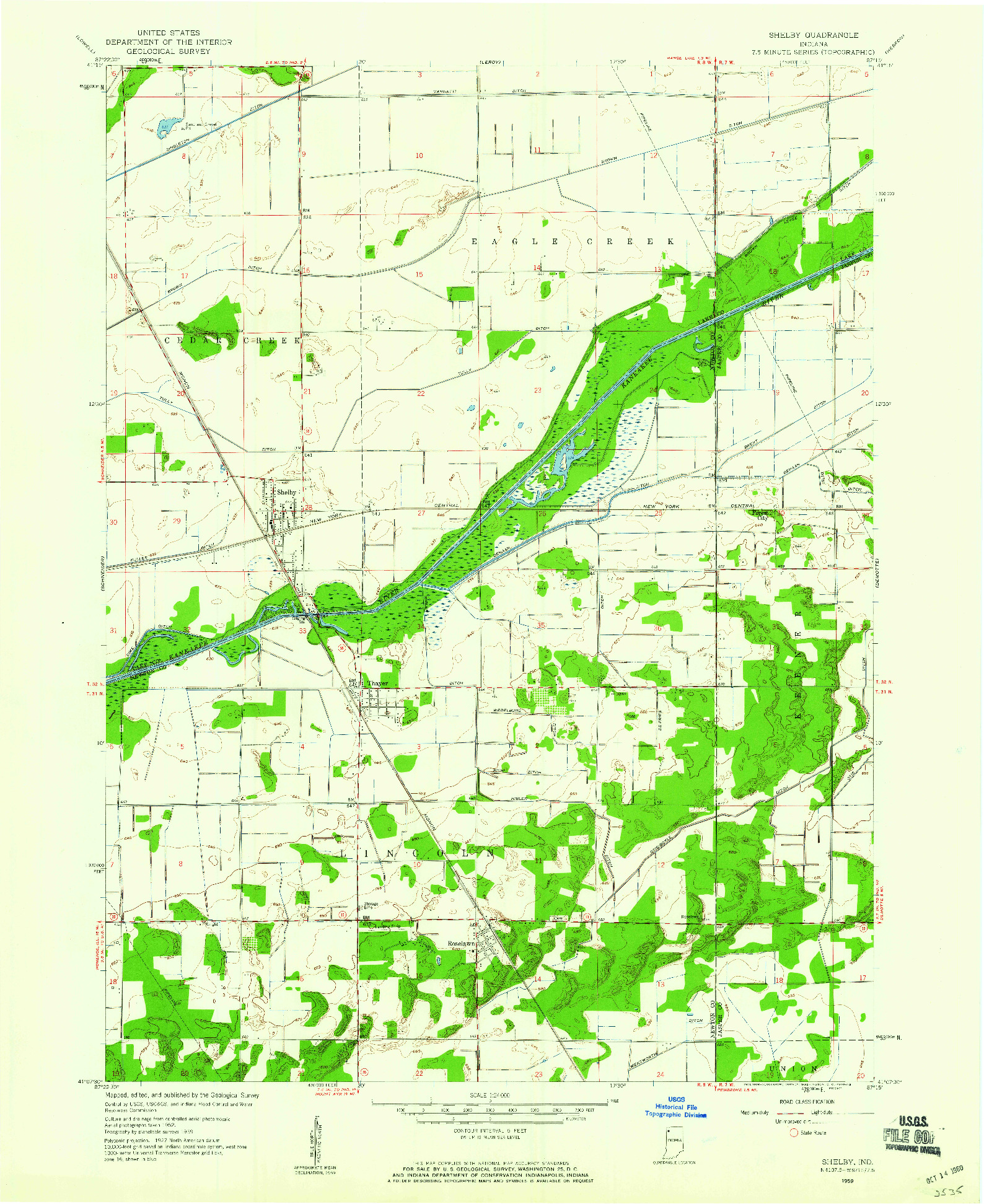 USGS 1:24000-SCALE QUADRANGLE FOR SHELBY, IN 1959