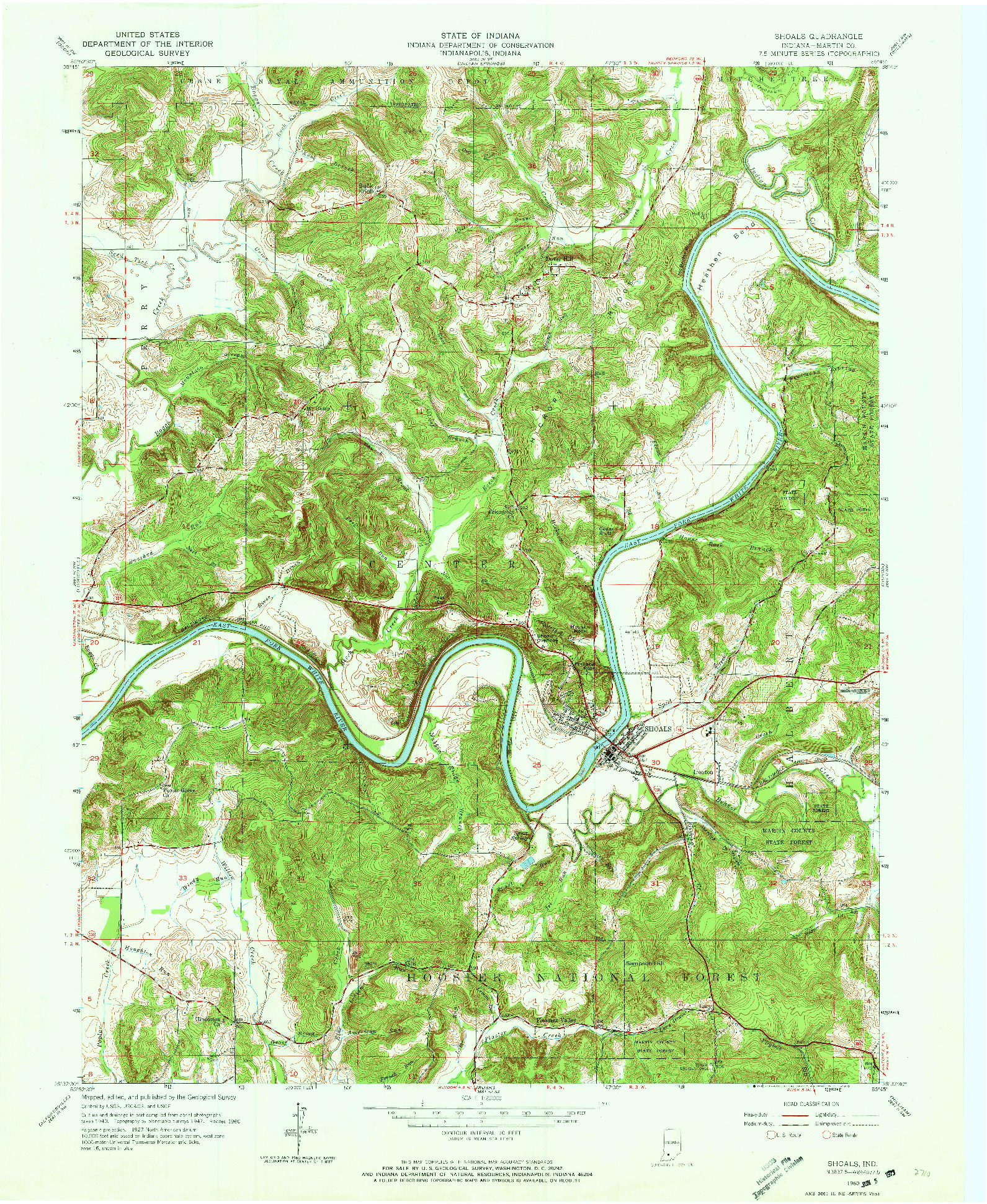 USGS 1:24000-SCALE QUADRANGLE FOR SHOALS, IN 1960