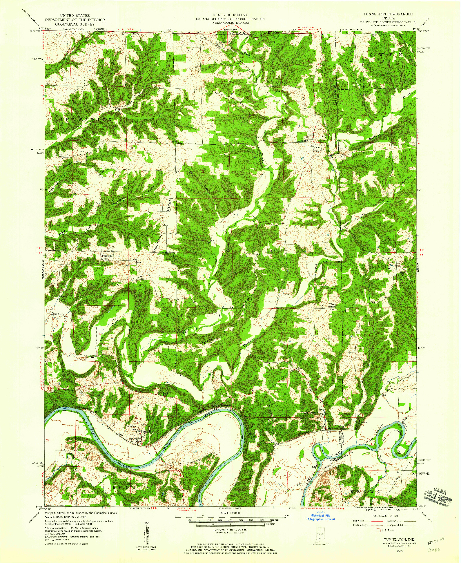 USGS 1:24000-SCALE QUADRANGLE FOR TUNNELTON, IN 1958