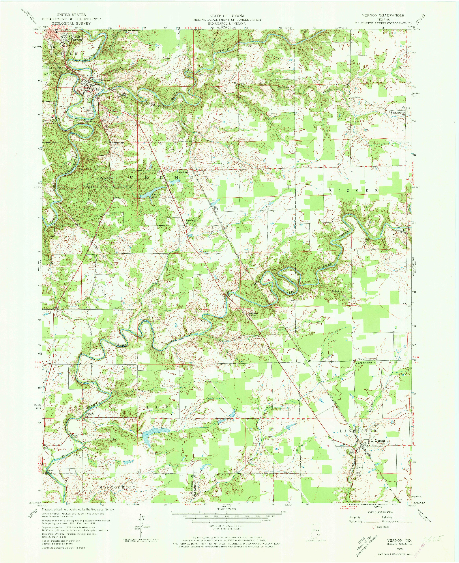 USGS 1:24000-SCALE QUADRANGLE FOR VERNON, IN 1959