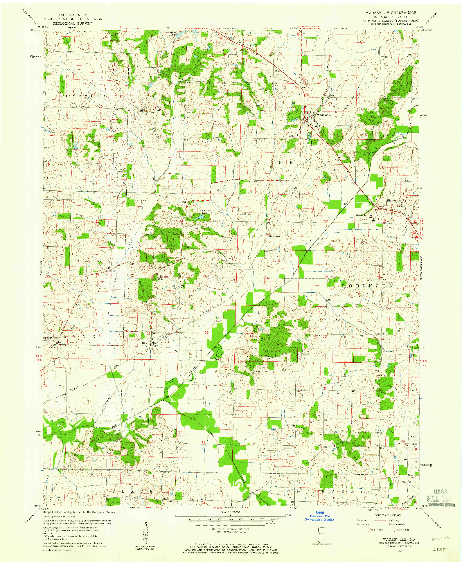 USGS 1:24000-SCALE QUADRANGLE FOR WADESVILLE, IN 1959