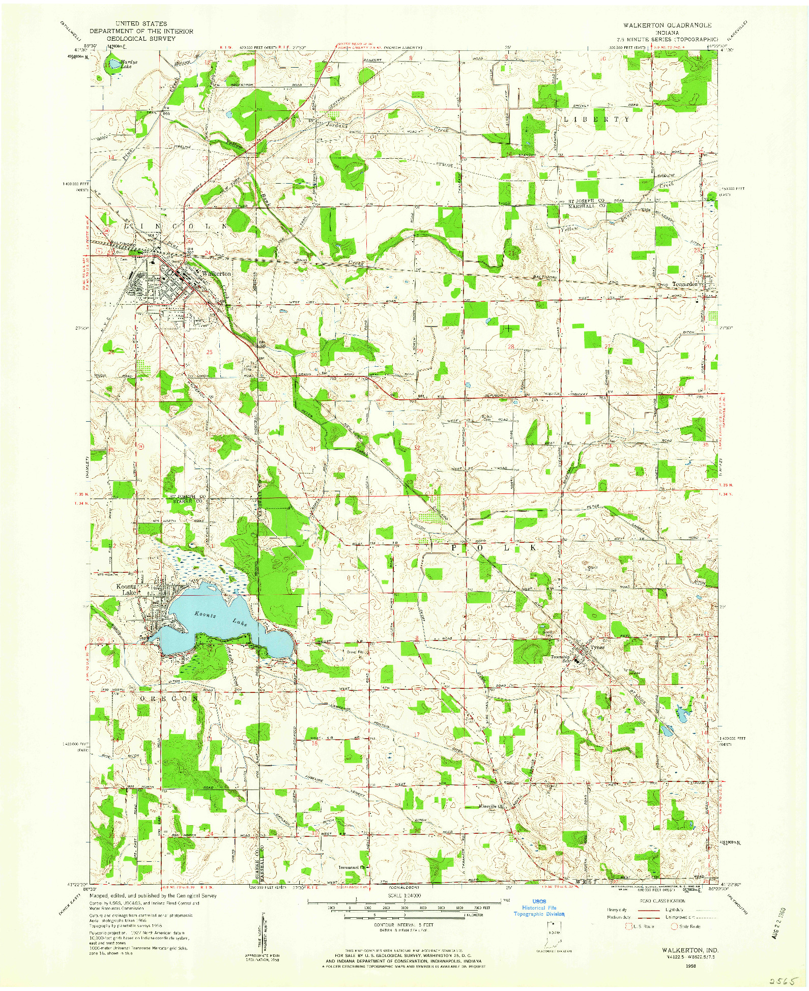 USGS 1:24000-SCALE QUADRANGLE FOR WALKERTON, IN 1958