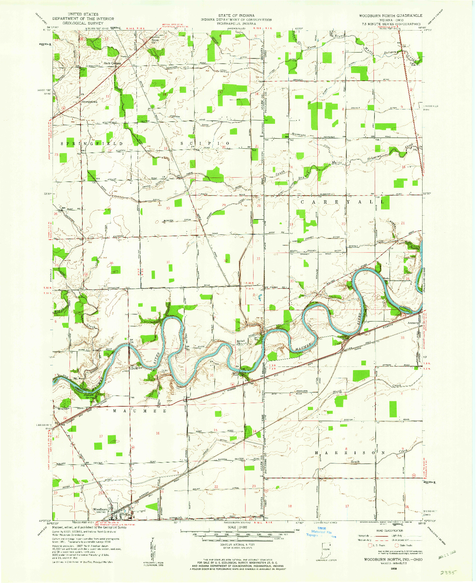 USGS 1:24000-SCALE QUADRANGLE FOR WOODBURN NORTH, IN 1958