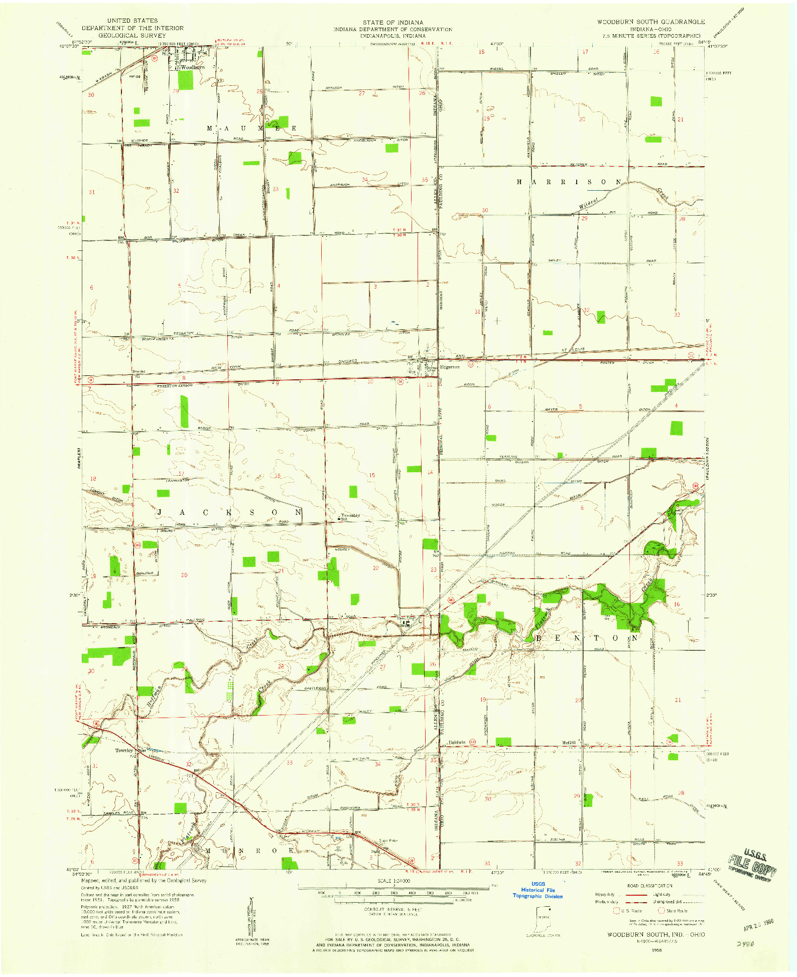 USGS 1:24000-SCALE QUADRANGLE FOR WOODBURN SOUTH, IN 1958