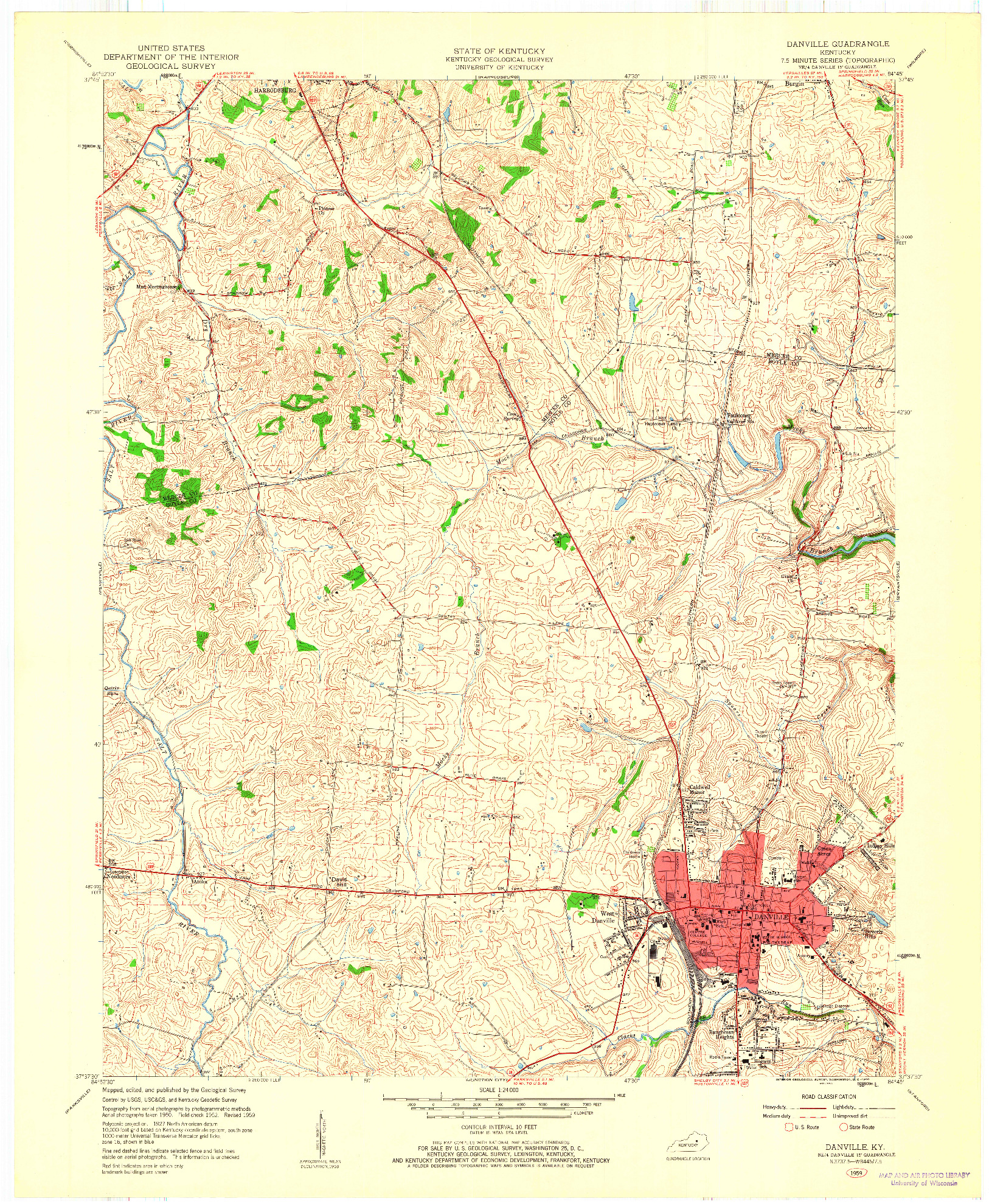 USGS 1:24000-SCALE QUADRANGLE FOR DANVILLE, KY 1959