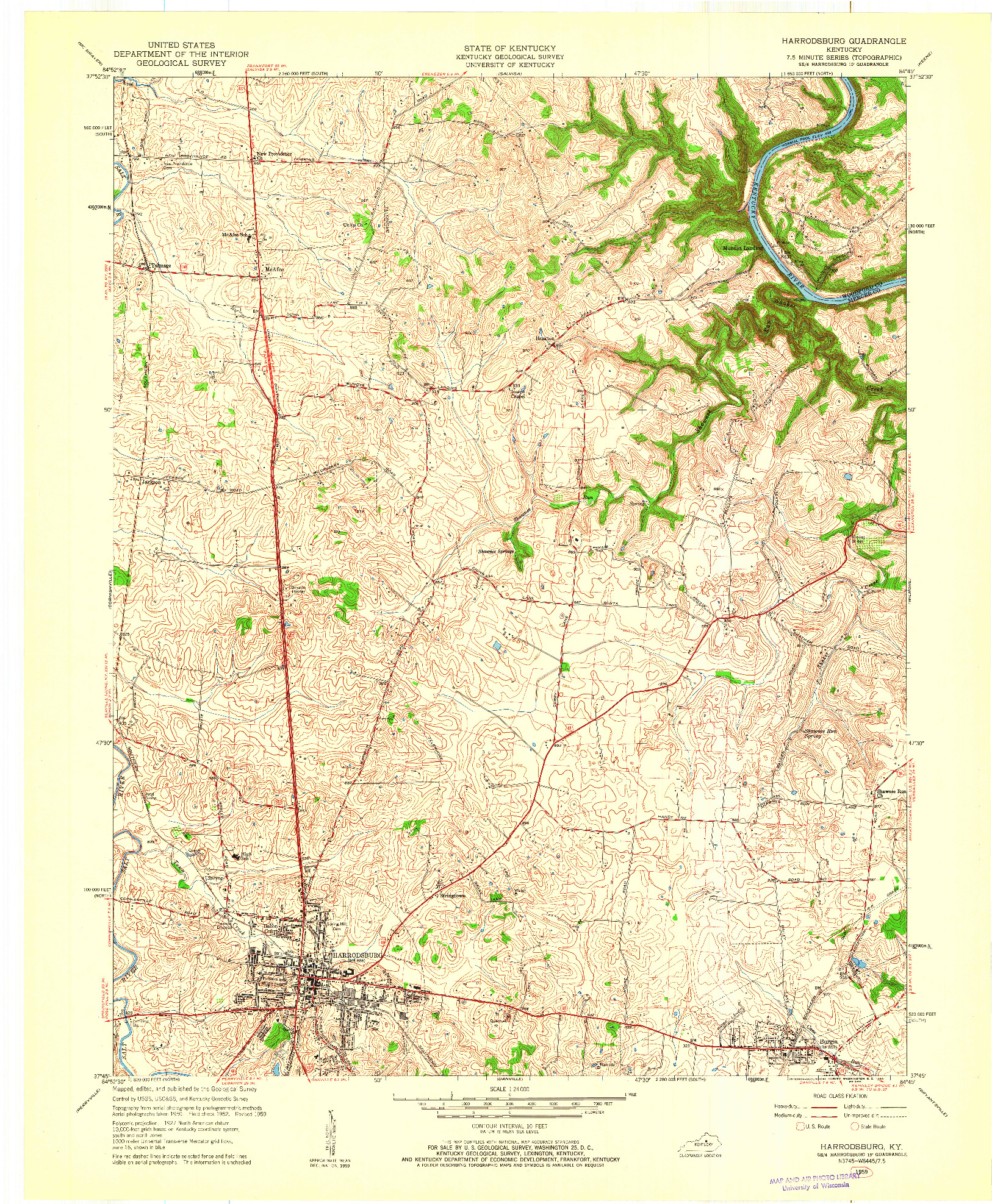 USGS 1:24000-SCALE QUADRANGLE FOR HARRODSBURG, KY 1959