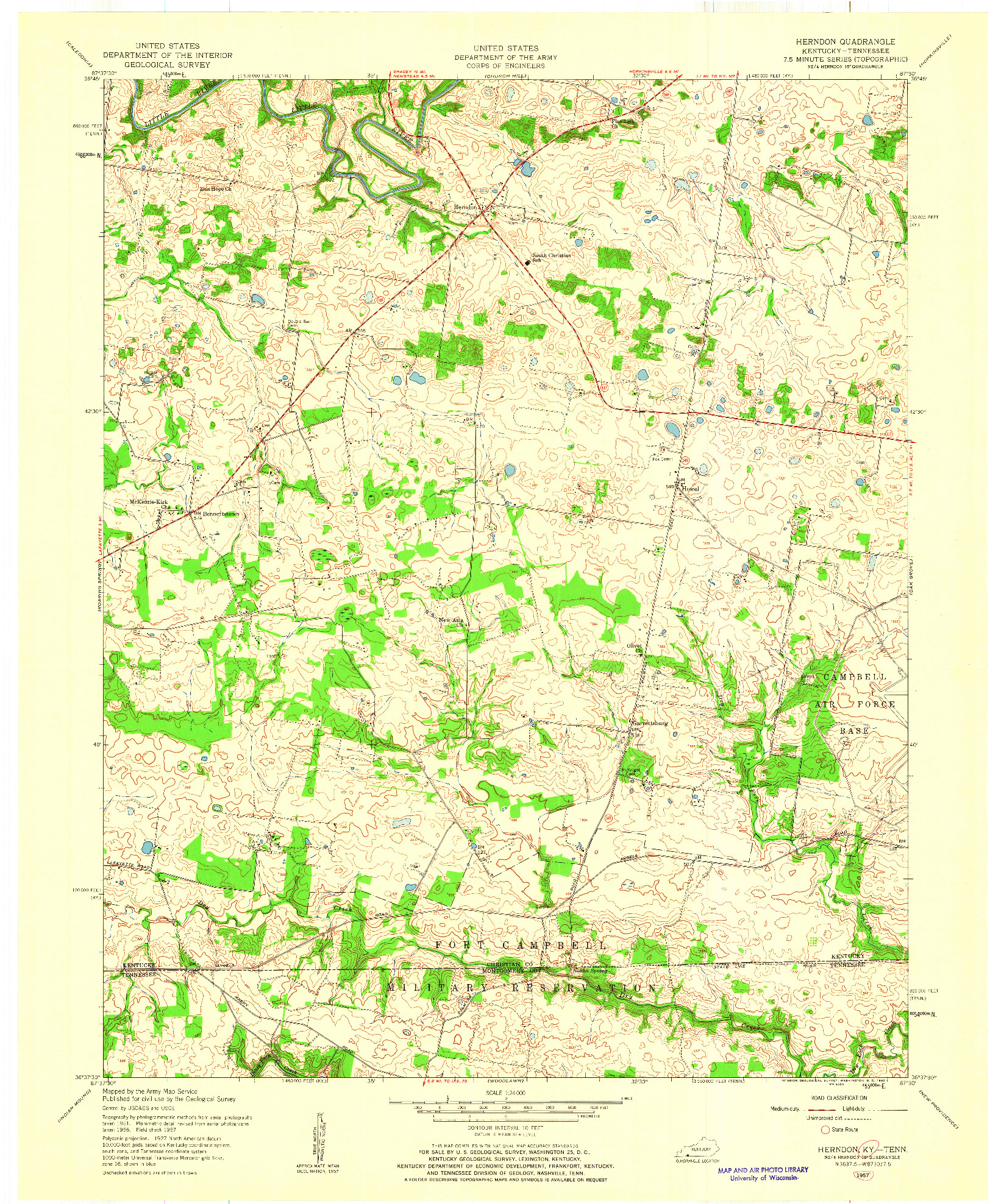 USGS 1:24000-SCALE QUADRANGLE FOR HERNDON, KY 1957