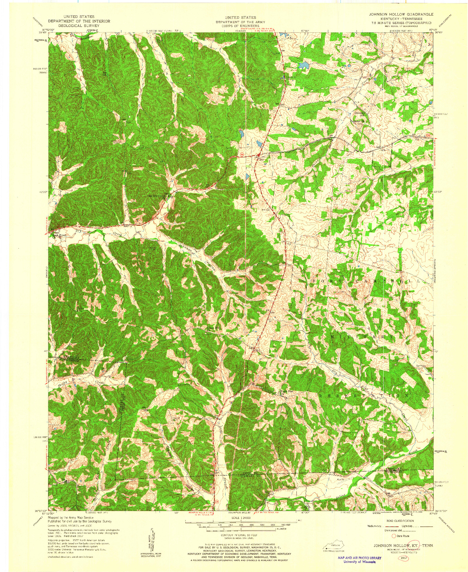 USGS 1:24000-SCALE QUADRANGLE FOR JOHNSON HOLLOW, KY 1957