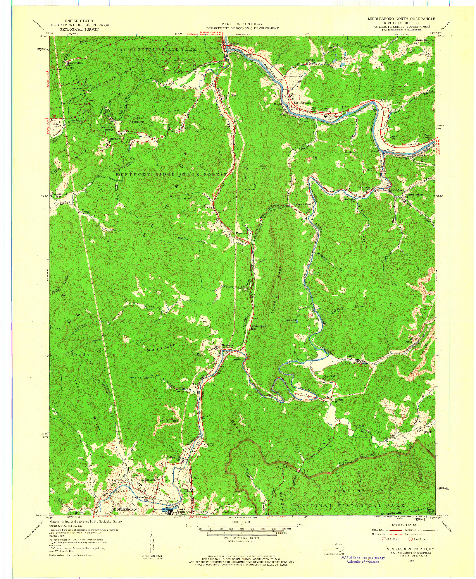 USGS 1:24000-SCALE QUADRANGLE FOR MIDDLESBORO NORTH, KY 1959