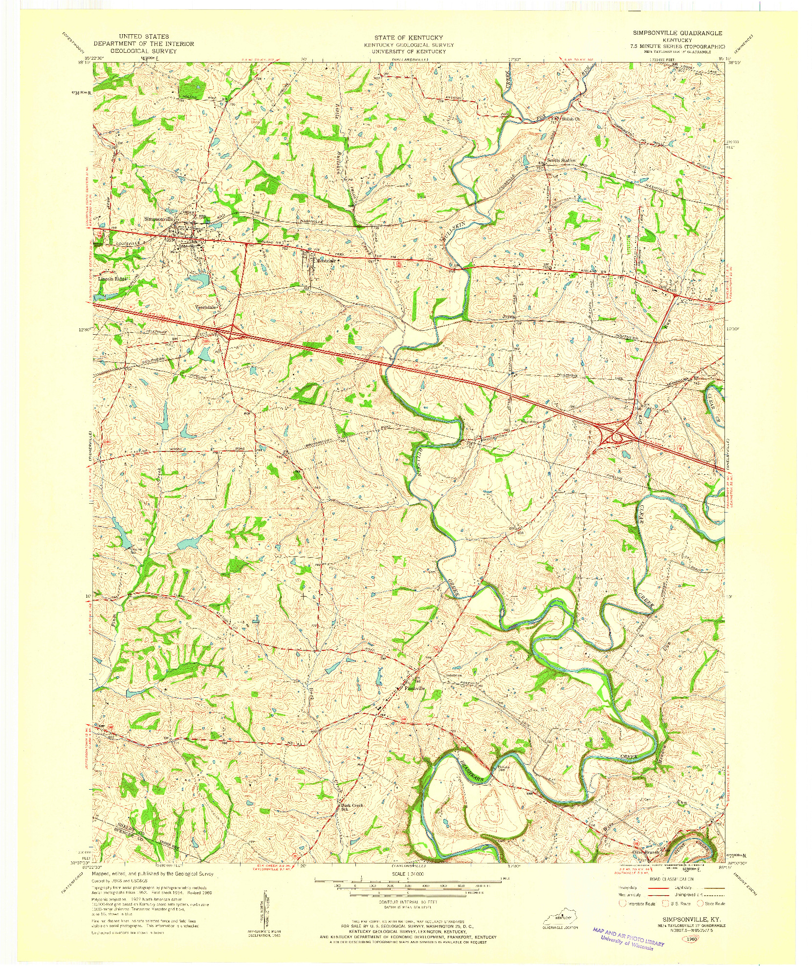 USGS 1:24000-SCALE QUADRANGLE FOR SIMPSONVILLE, KY 1960