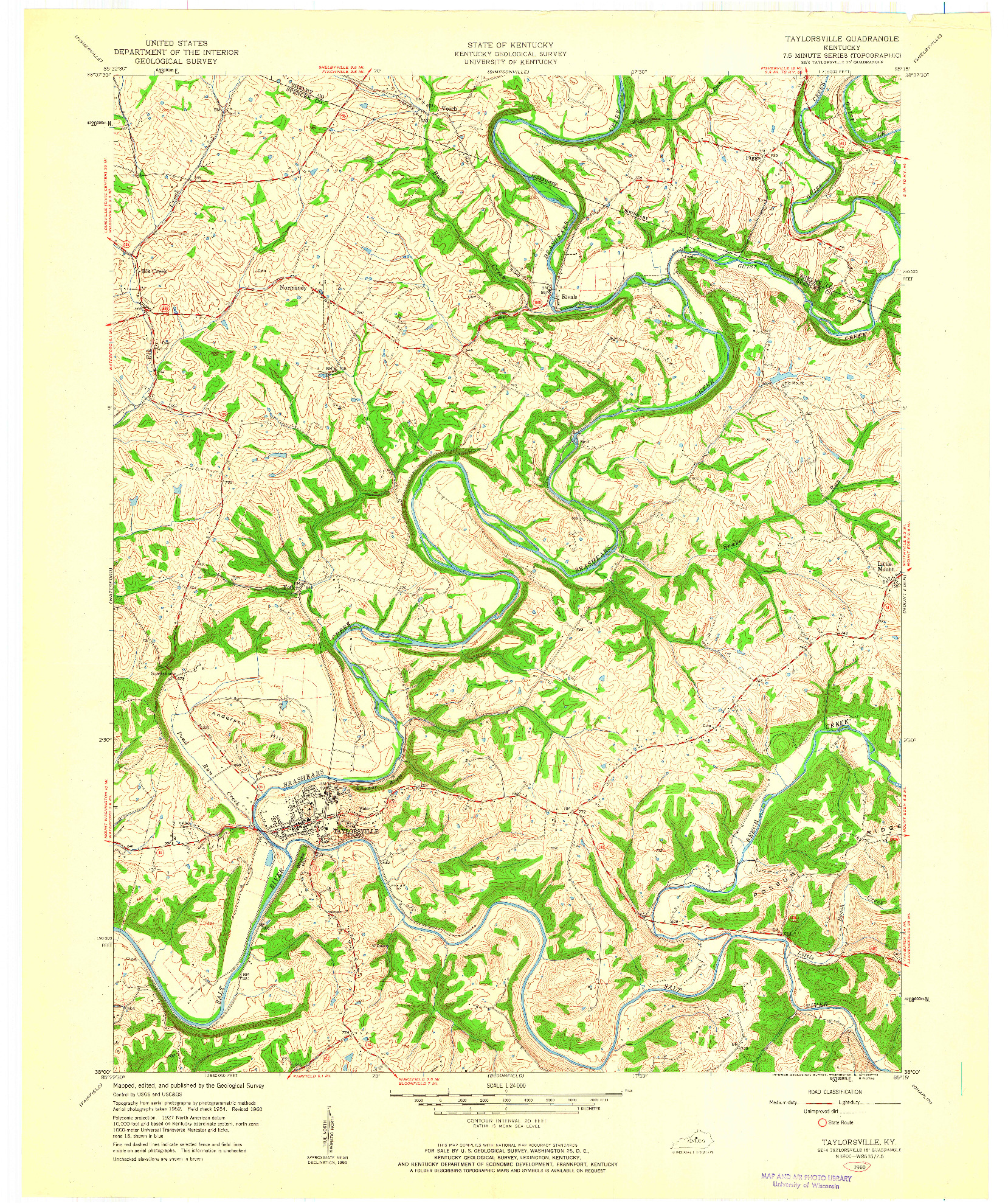 USGS 1:24000-SCALE QUADRANGLE FOR TAYLORSVILLE, KY 1960