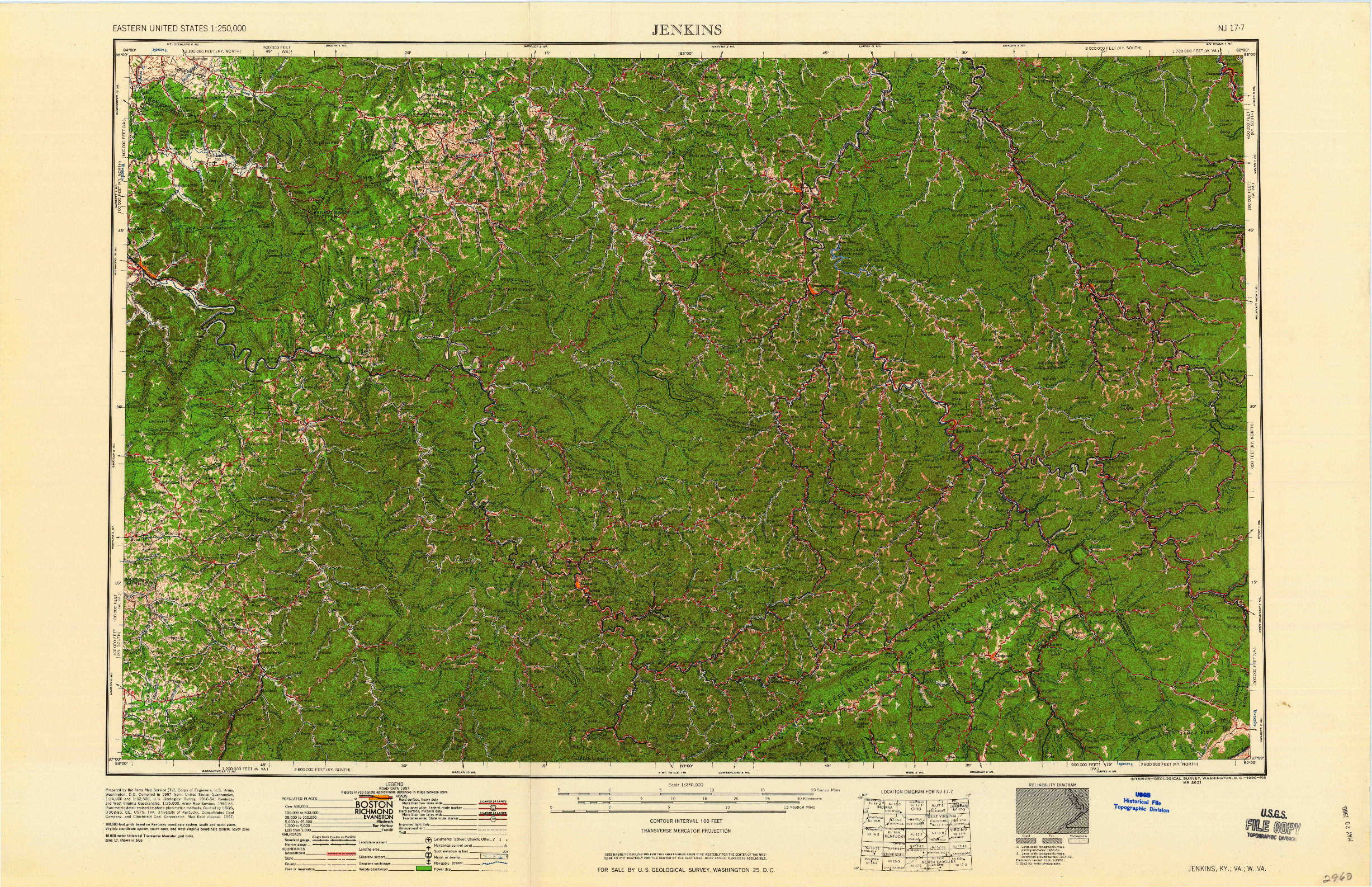 USGS 1:250000-SCALE QUADRANGLE FOR JENKINS, KY 1960