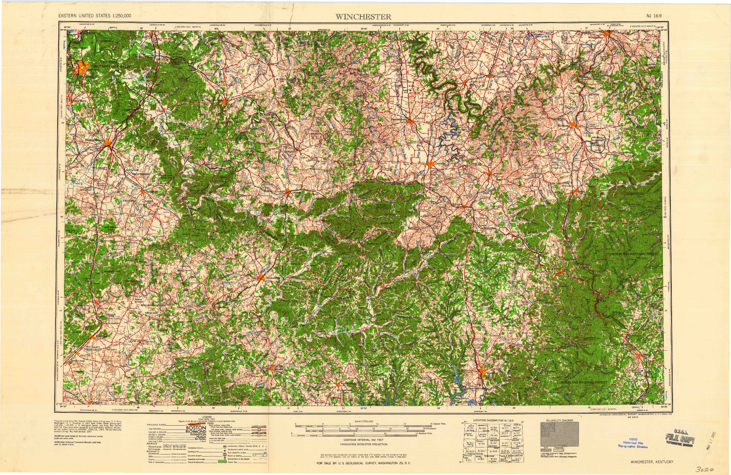 USGS 1:250000-SCALE QUADRANGLE FOR WINCHESTER, KY 1960