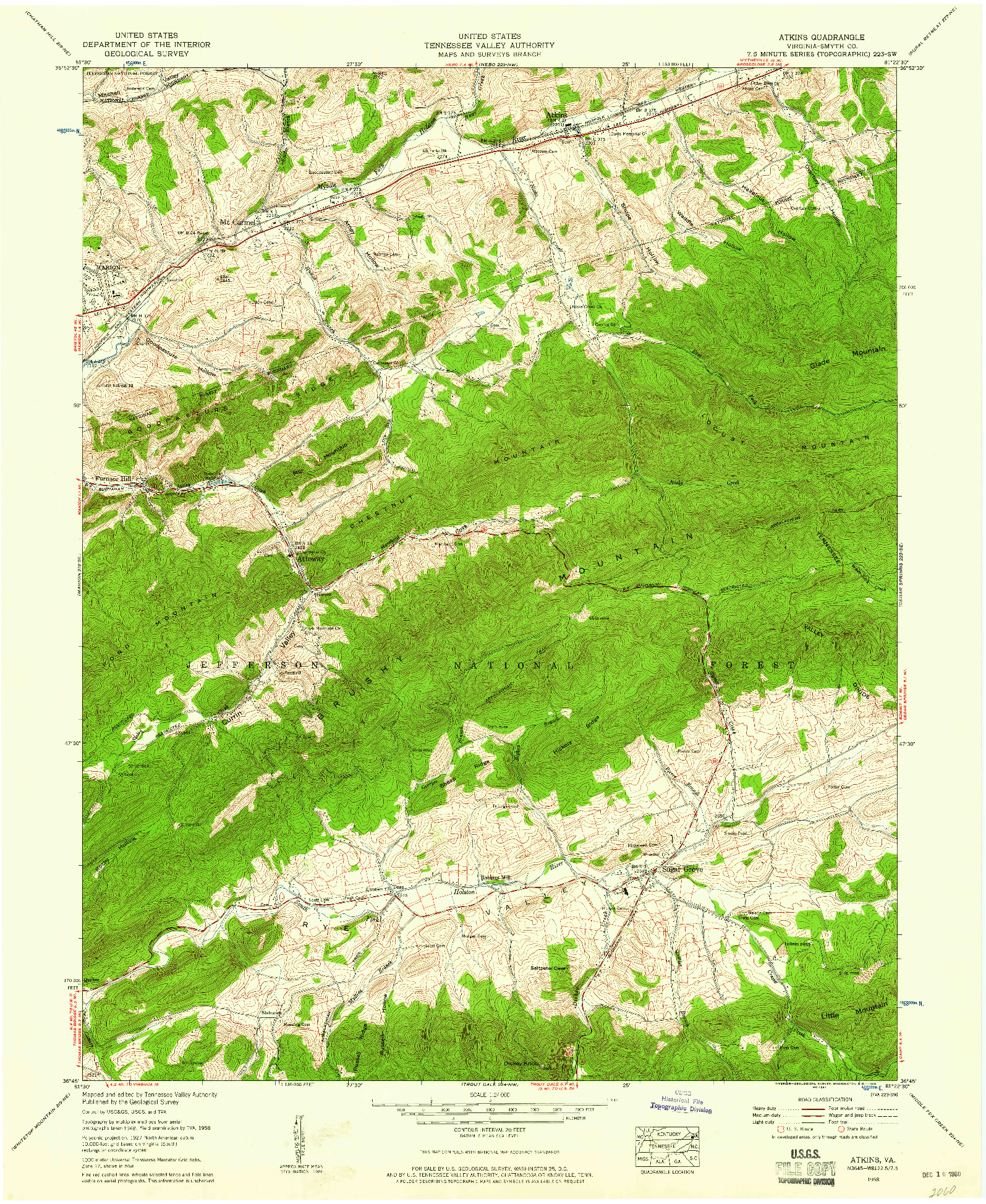 USGS 1:24000-SCALE QUADRANGLE FOR ATKINS, VA 1958