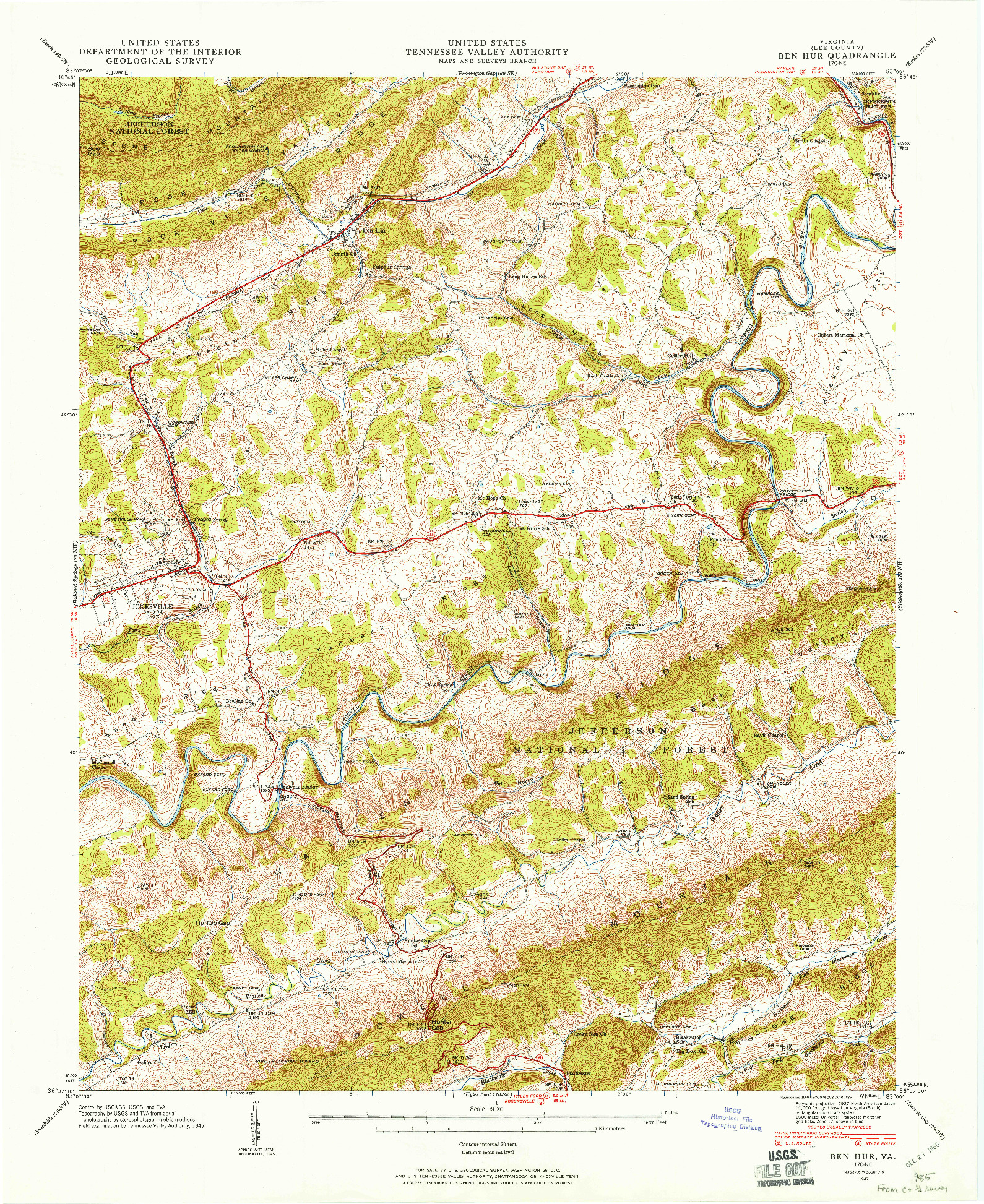USGS 1:24000-SCALE QUADRANGLE FOR BEN HUR, VA 1947