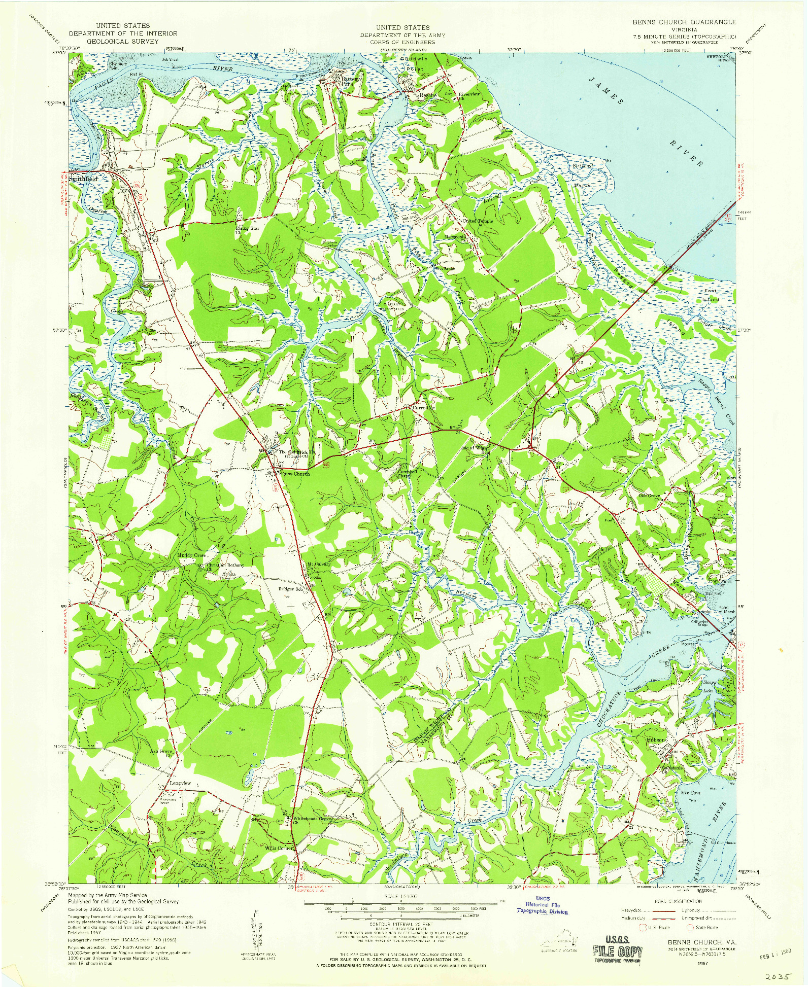 USGS 1:24000-SCALE QUADRANGLE FOR BENNS CHURCH, VA 1957