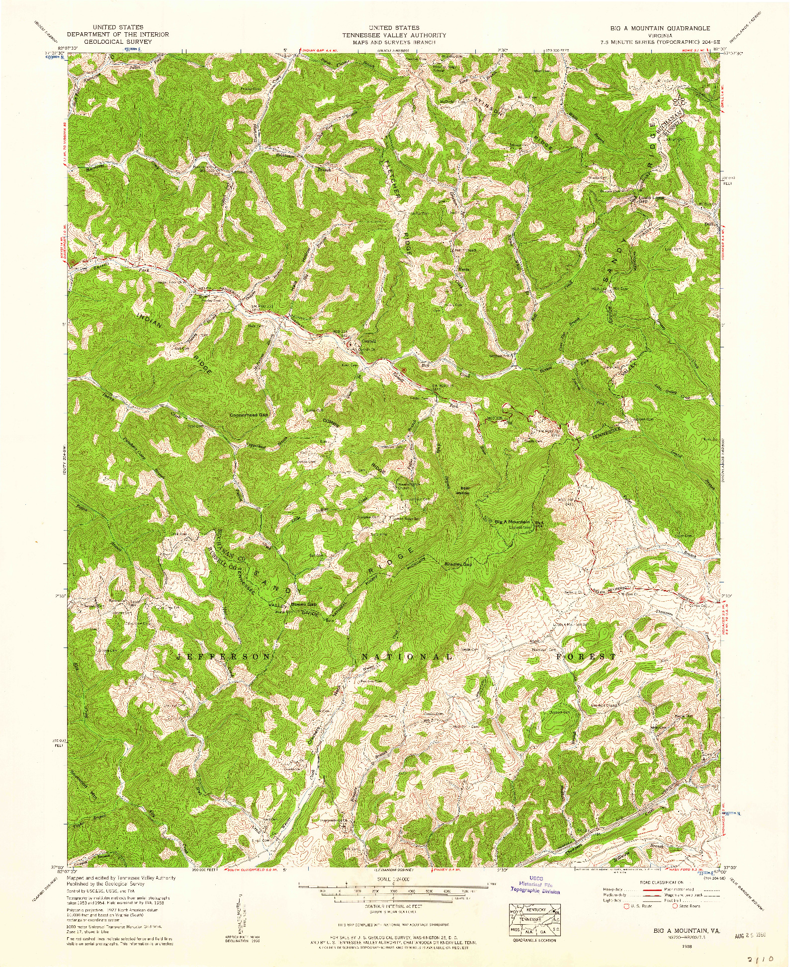 USGS 1:24000-SCALE QUADRANGLE FOR BIG A MOUNTAIN, VA 1958