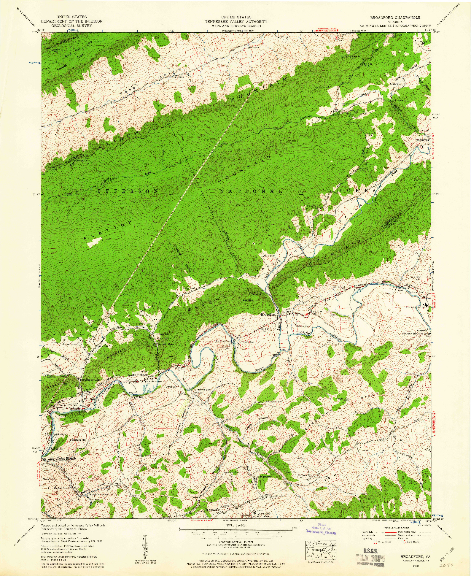 USGS 1:24000-SCALE QUADRANGLE FOR BROADFORD, VA 1958