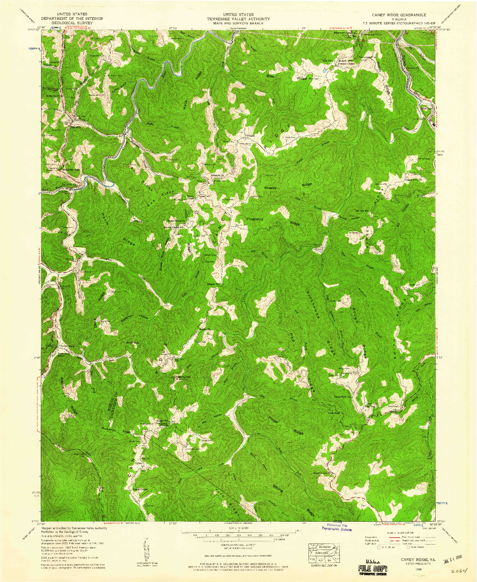 USGS 1:24000-SCALE QUADRANGLE FOR CANEY RIDGE, VA 1958