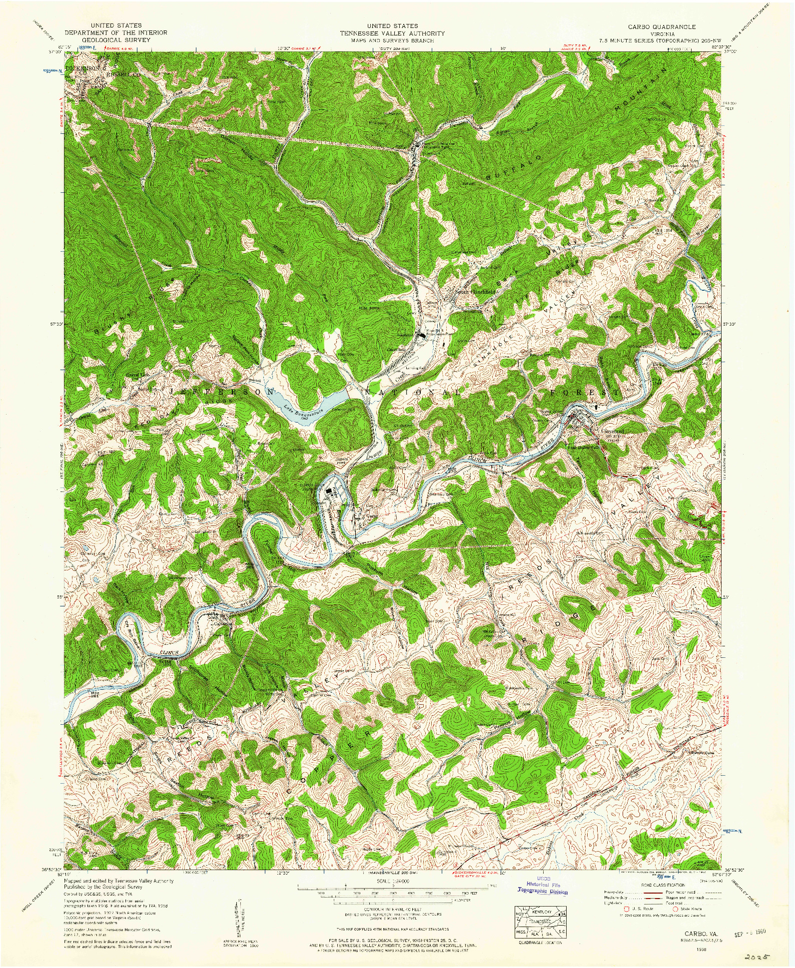 USGS 1:24000-SCALE QUADRANGLE FOR CARBO, VA 1958