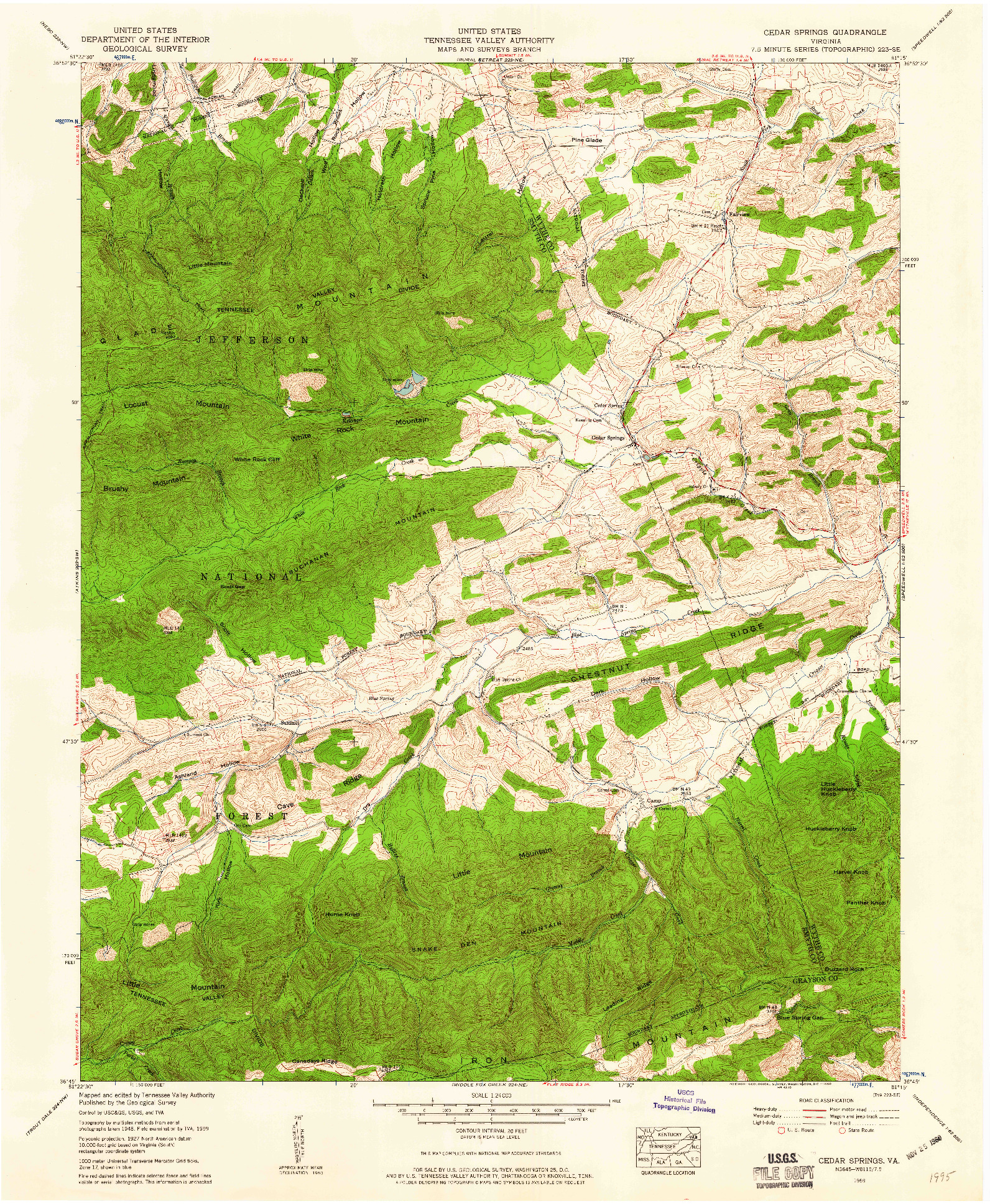 USGS 1:24000-SCALE QUADRANGLE FOR CEDAR SPRINGS, VA 1959