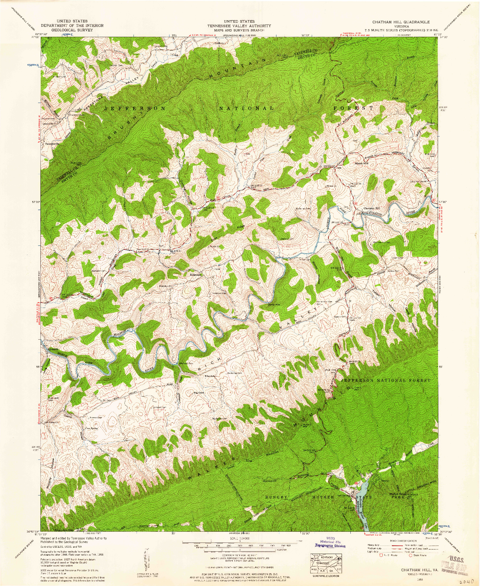 USGS 1:24000-SCALE QUADRANGLE FOR CHATHAM HILL, VA 1958