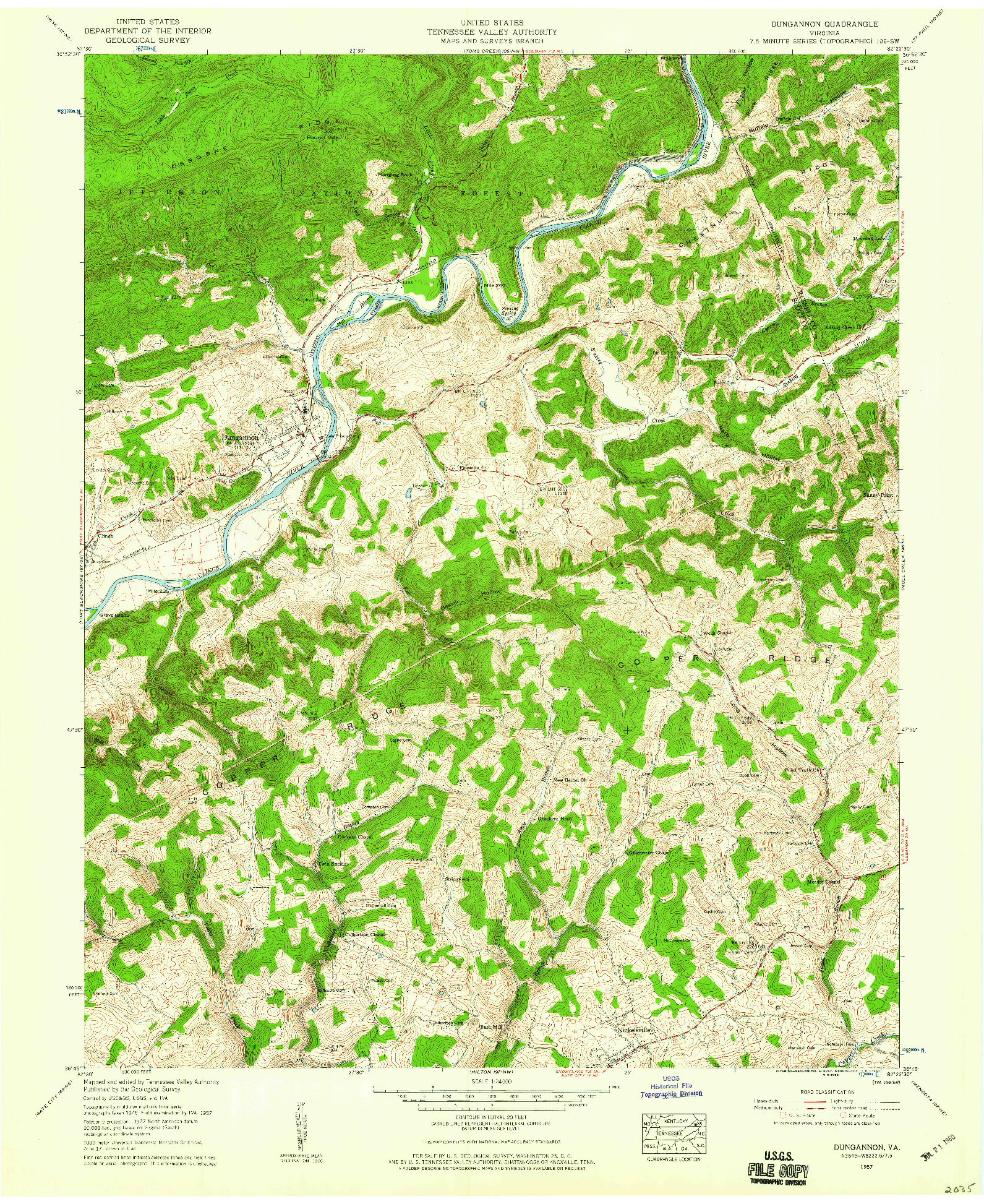 USGS 1:24000-SCALE QUADRANGLE FOR DUNGANNON, VA 1957