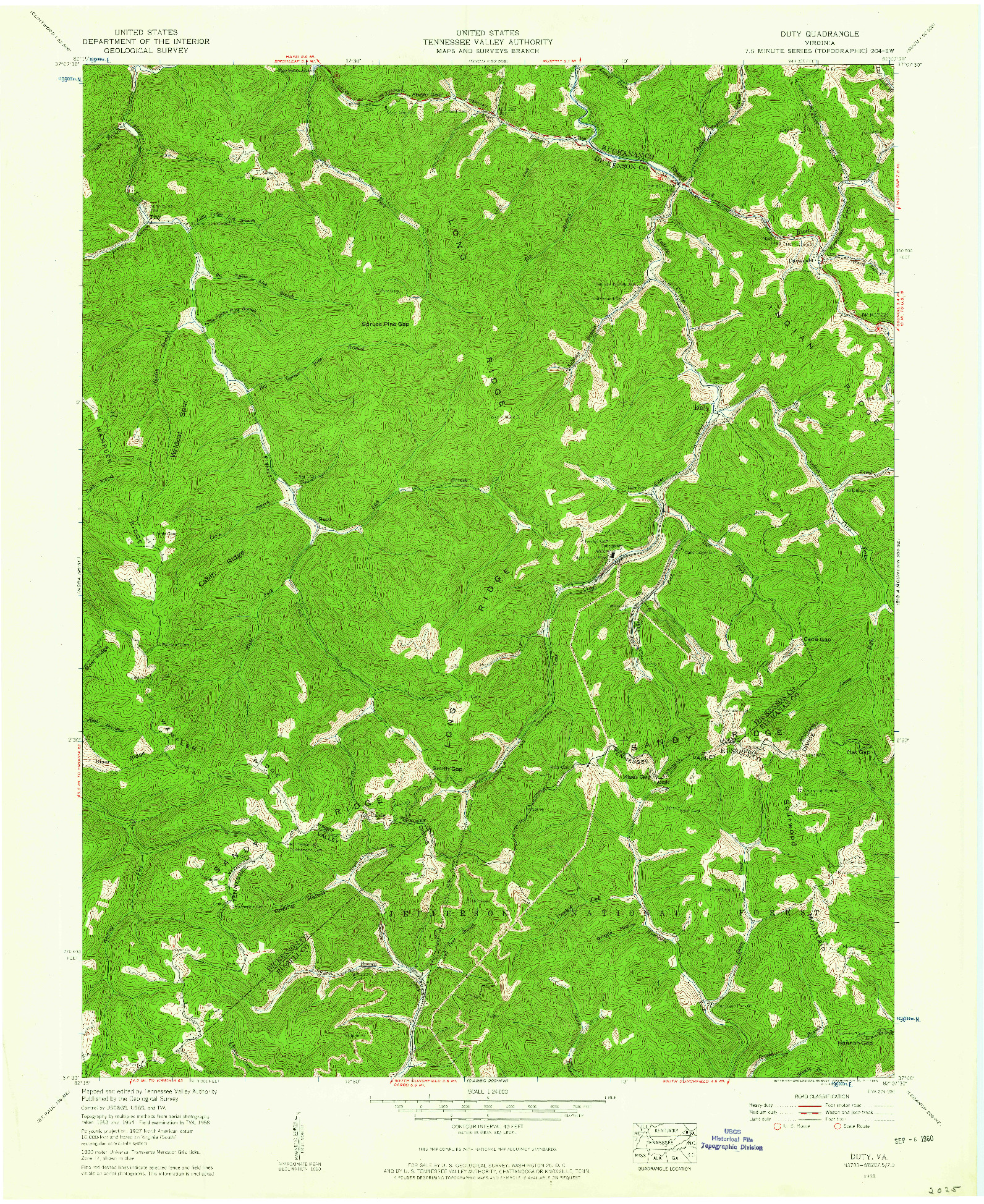 USGS 1:24000-SCALE QUADRANGLE FOR DUTY, VA 1958