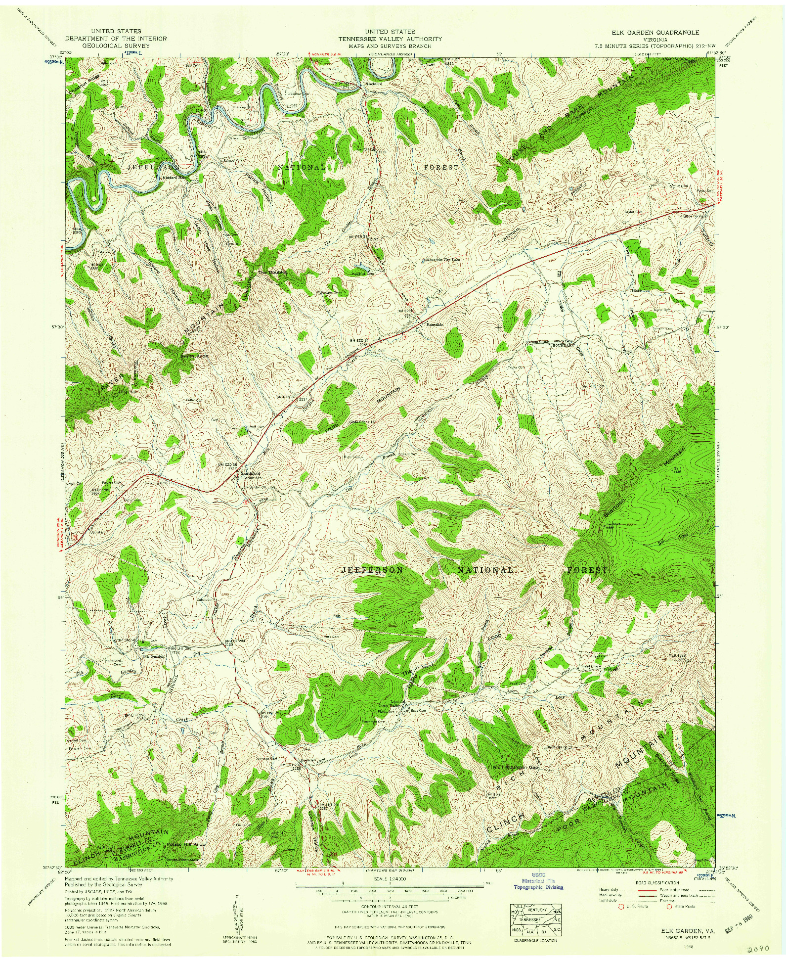 USGS 1:24000-SCALE QUADRANGLE FOR ELK GARDEN, VA 1958