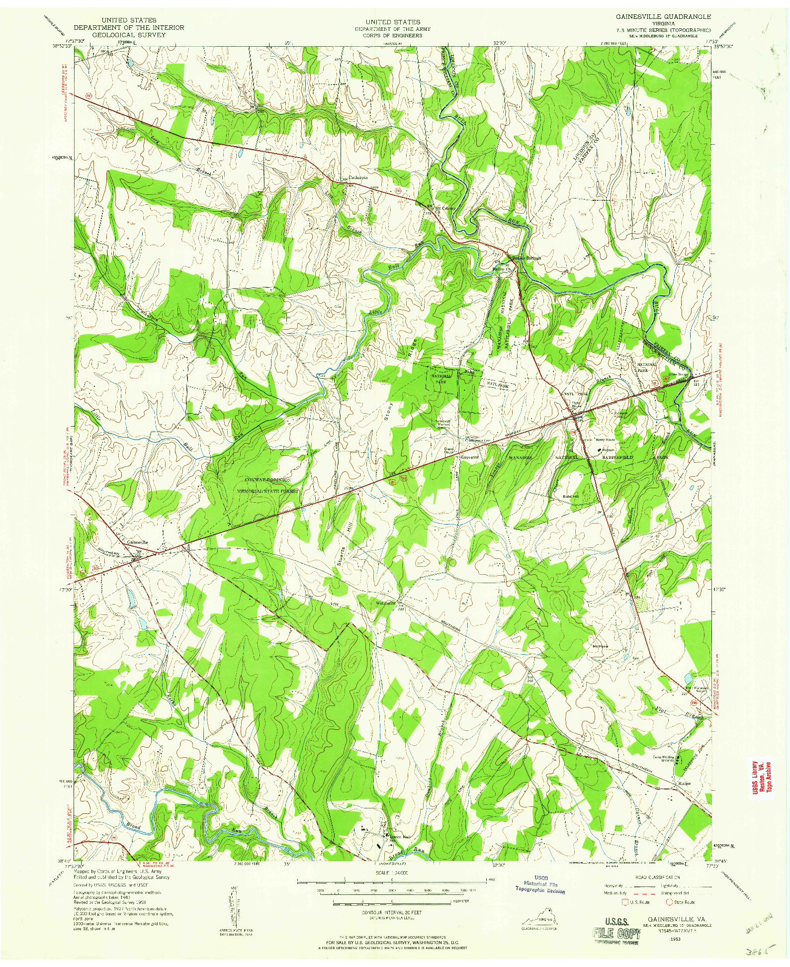 USGS 1:24000-SCALE QUADRANGLE FOR GAINESVILLE, VA 1953