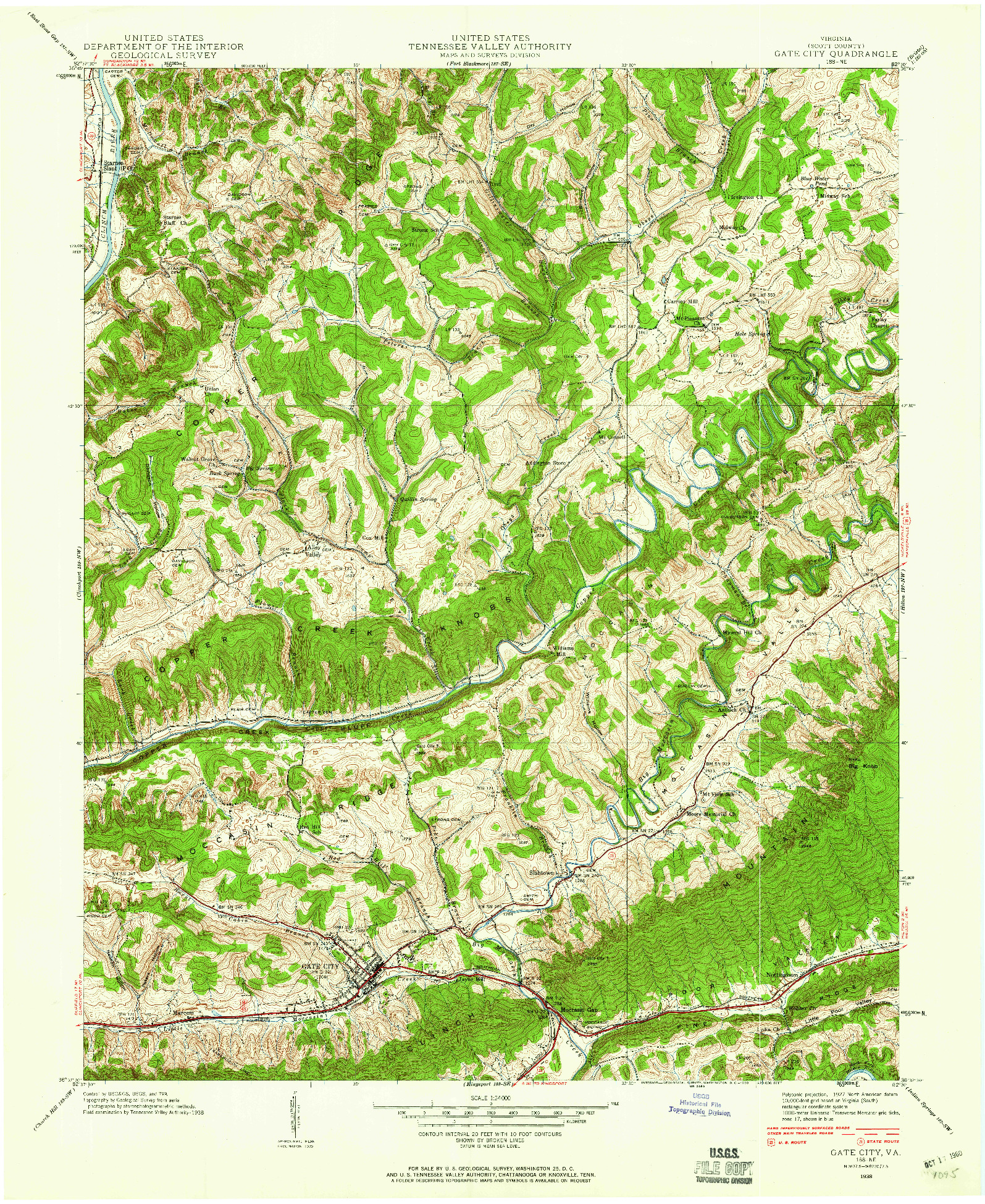 USGS 1:24000-SCALE QUADRANGLE FOR GATE CITY, VA 1938