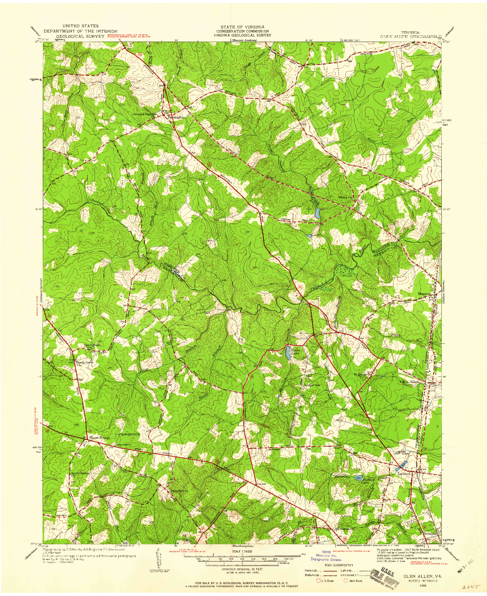 USGS 1:24000-SCALE QUADRANGLE FOR GLEN ALLEN, VA 1936