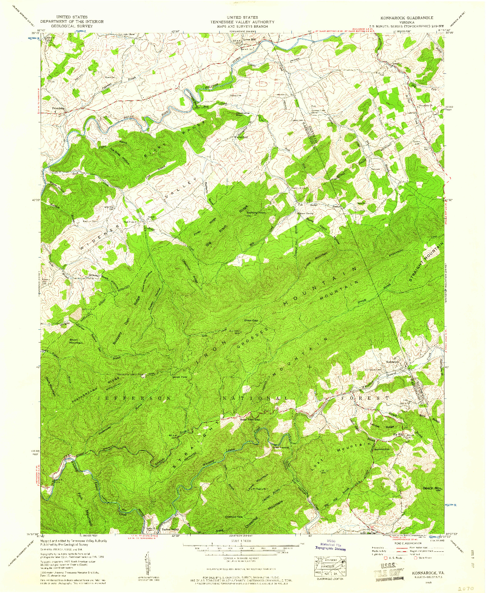 USGS 1:24000-SCALE QUADRANGLE FOR KONNAROCK, VA 1959