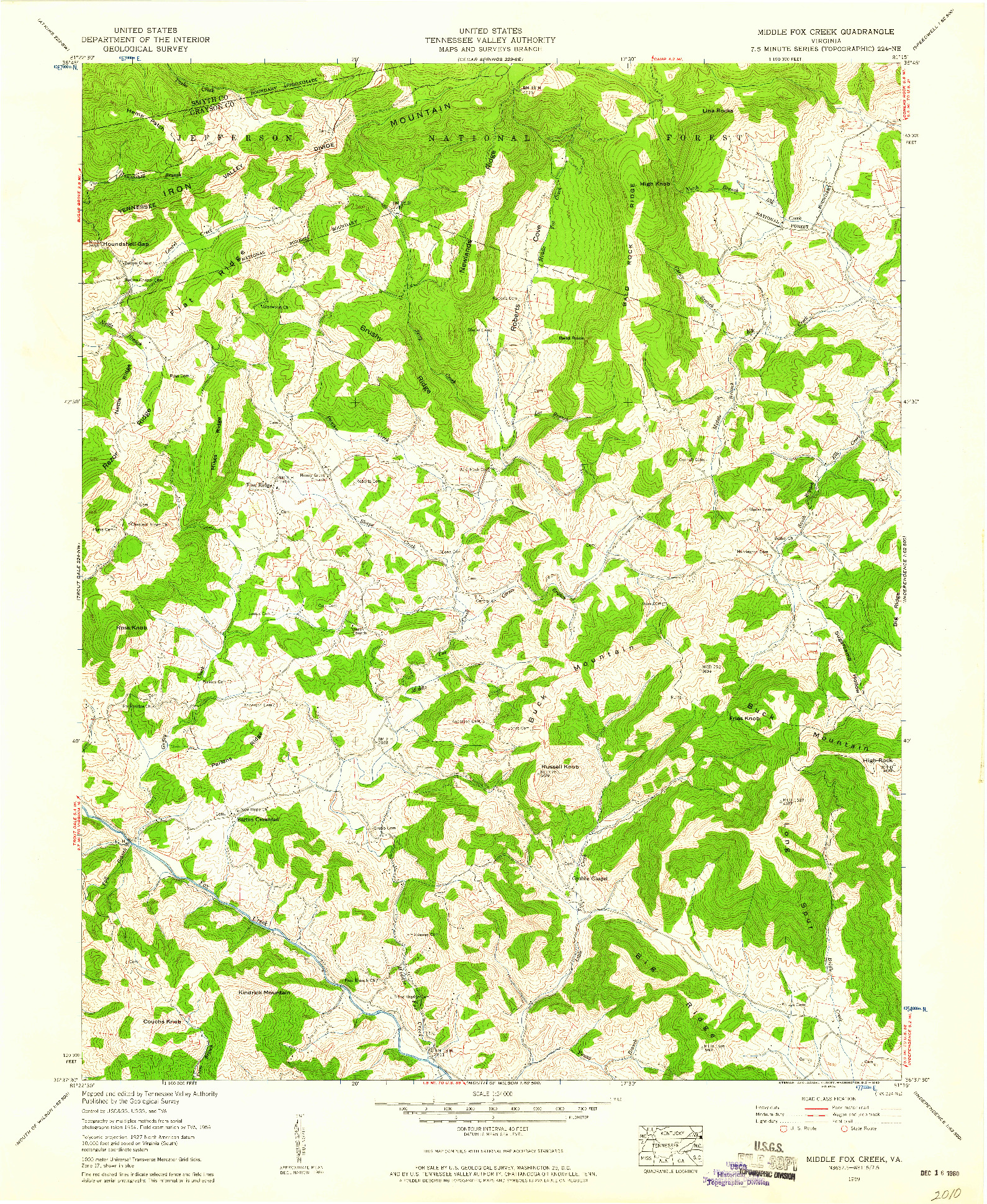 USGS 1:24000-SCALE QUADRANGLE FOR MIDDLE FOX CREEK, VA 1959