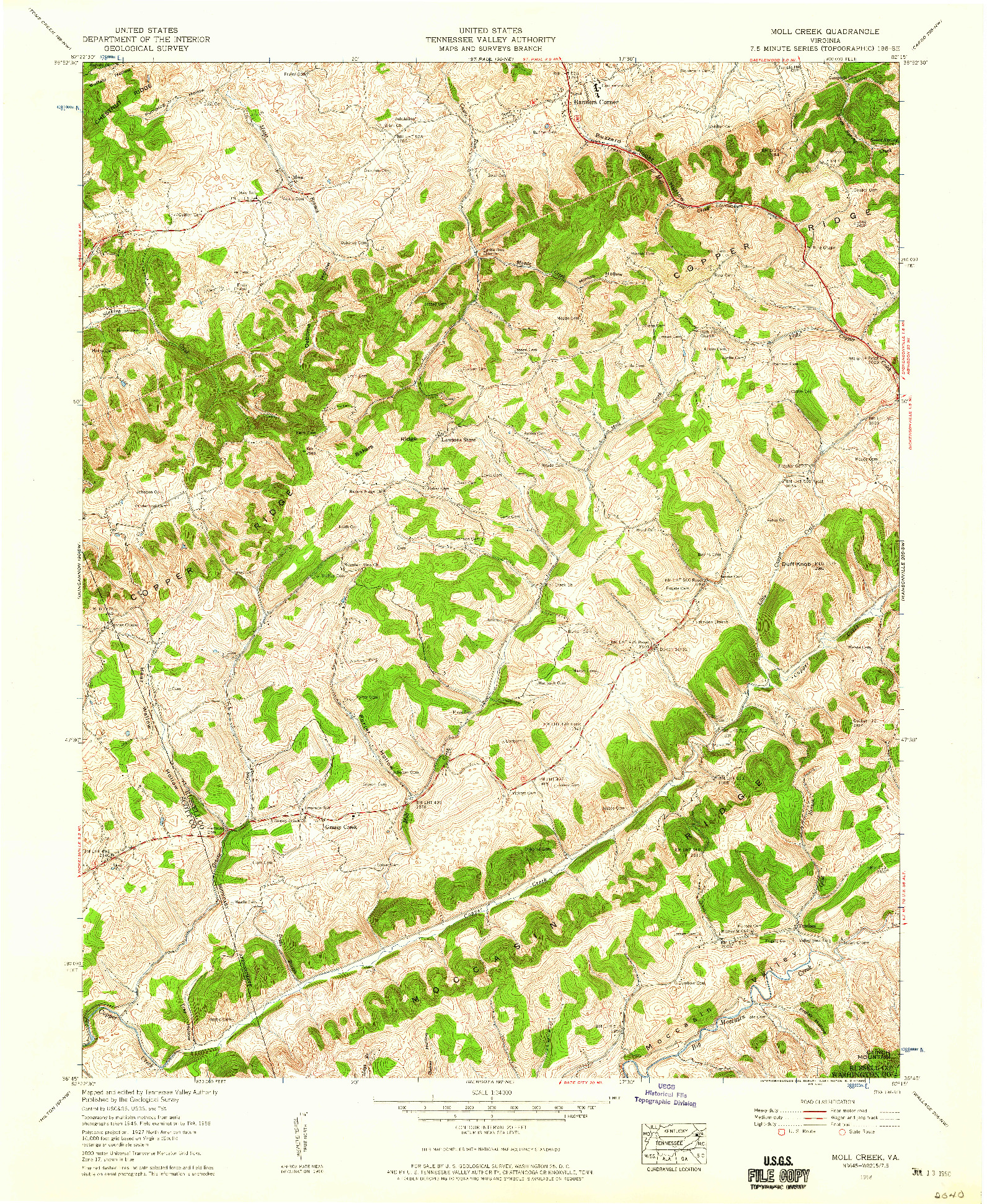 USGS 1:24000-SCALE QUADRANGLE FOR MOLL CREEK, VA 1958