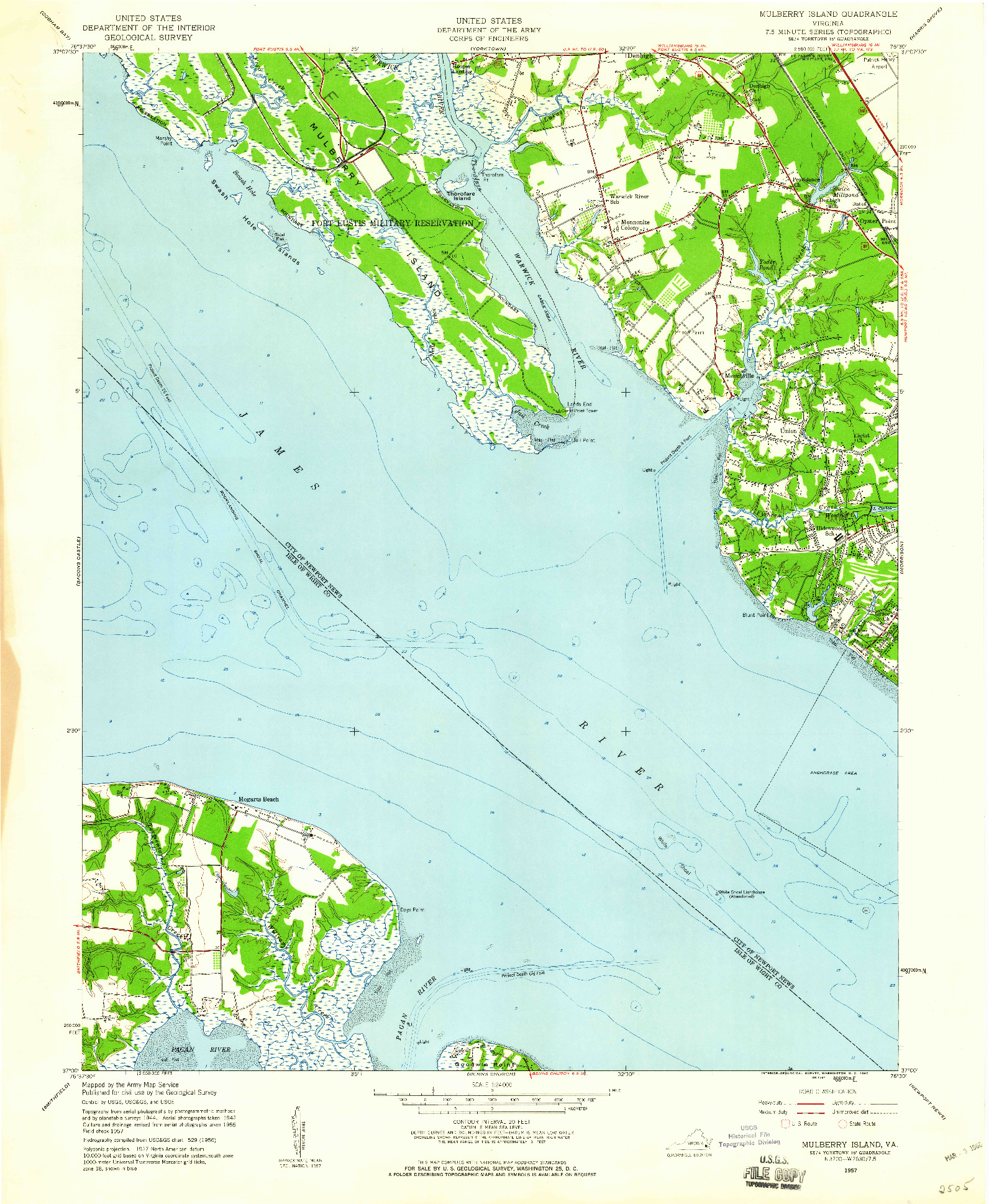 USGS 1:24000-SCALE QUADRANGLE FOR MULBERRY ISLAND, VA 1957